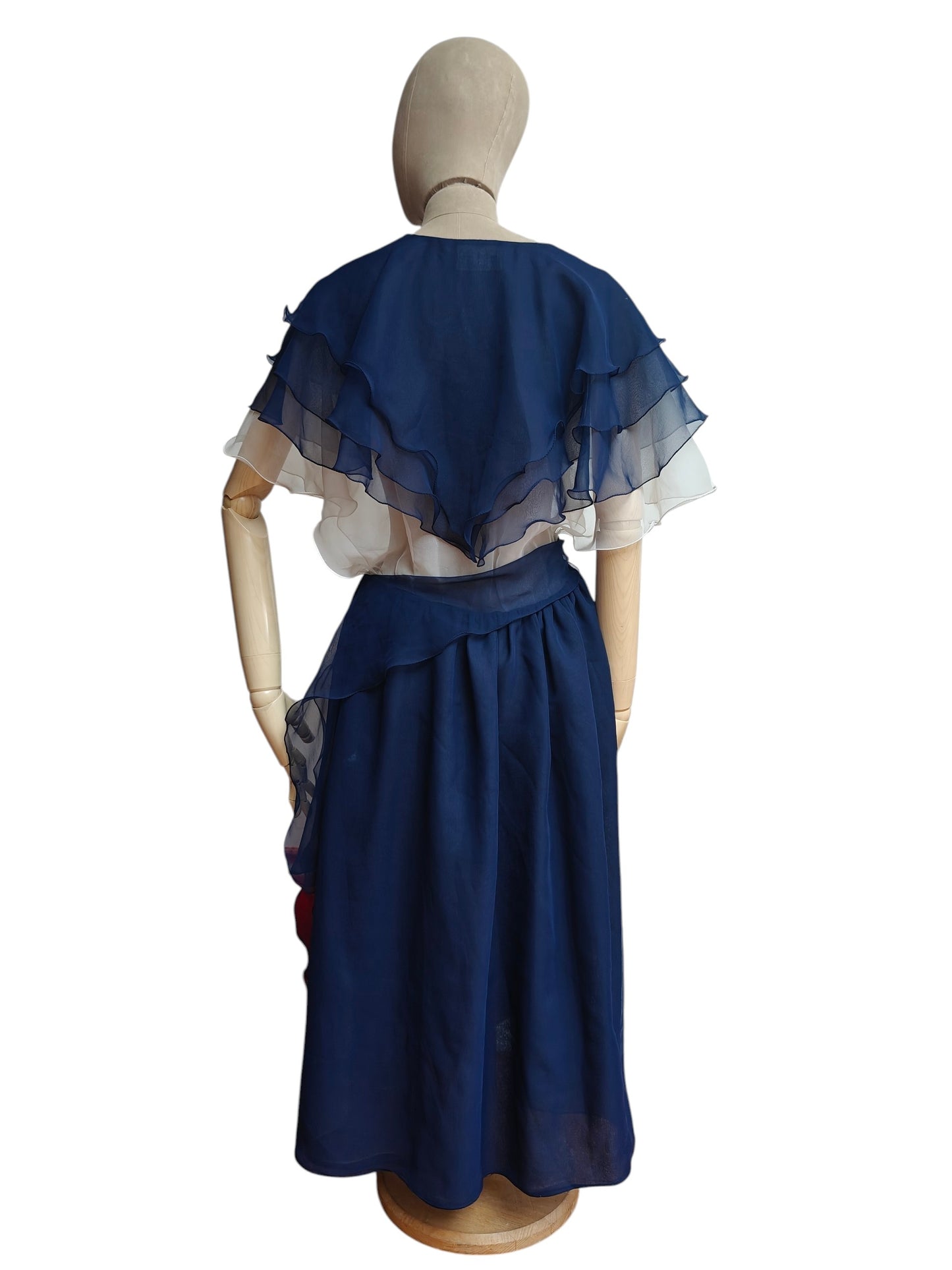 Stunning 70s Frank Usher capelette dress. Size 10.