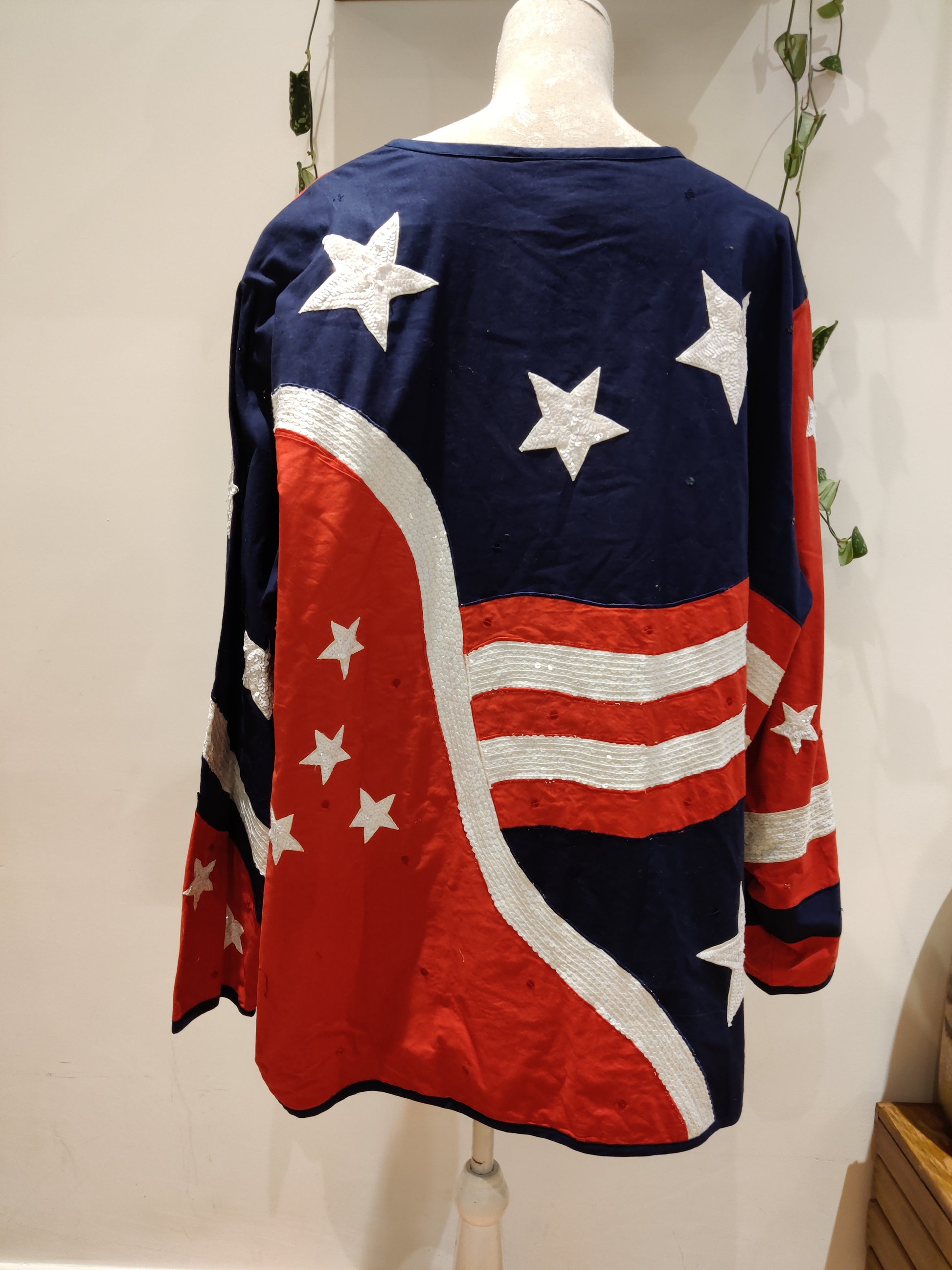 sparkly vintage jacket with American flag design. XXL.