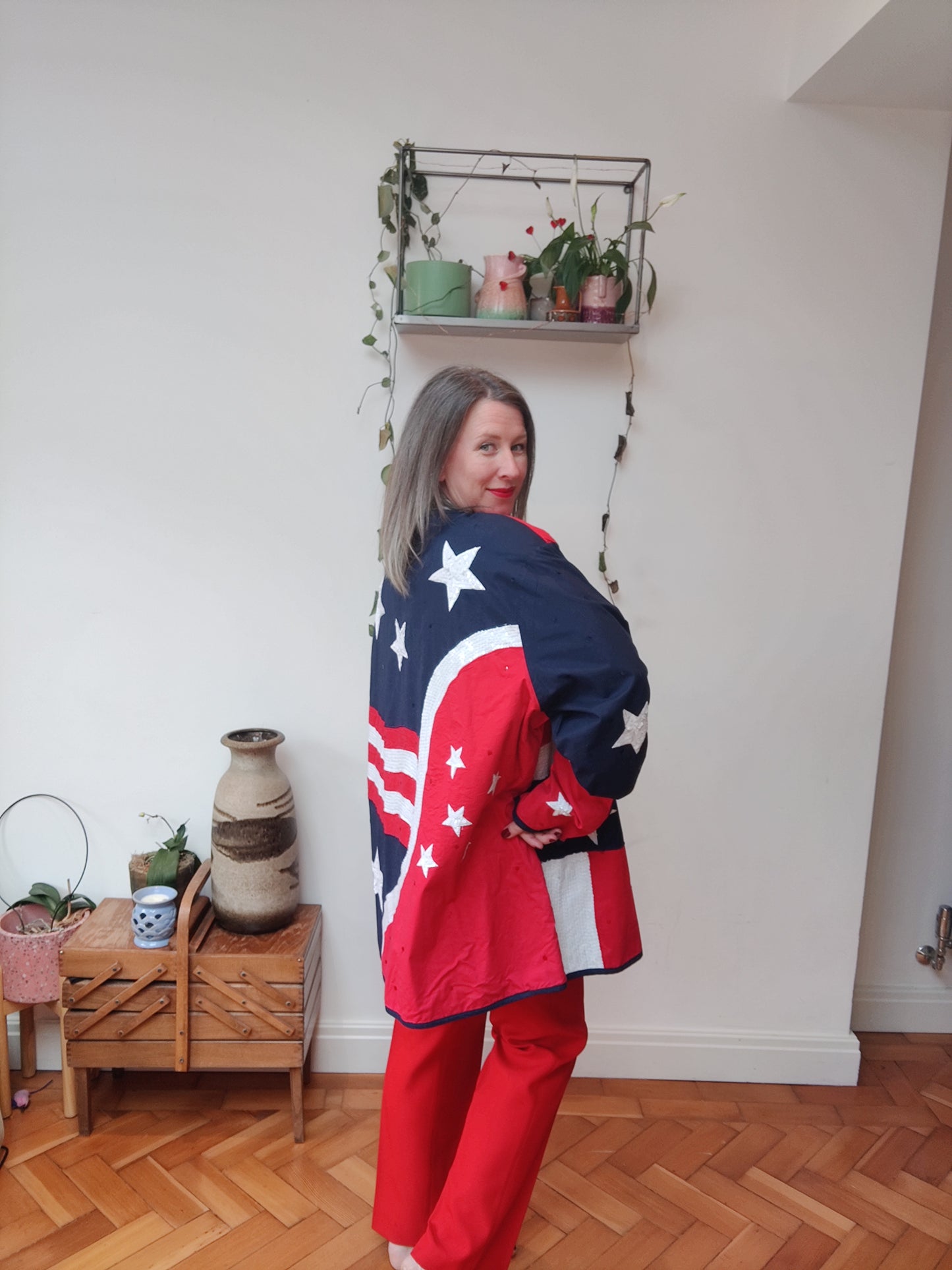 Plus size sequin jacket red white and blue