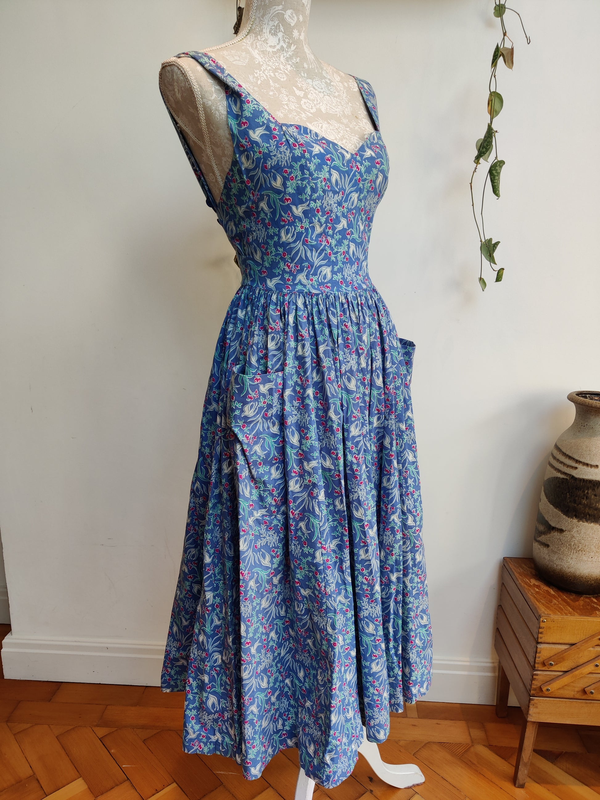 Blue and white Laura Ashley vintage dress size 8