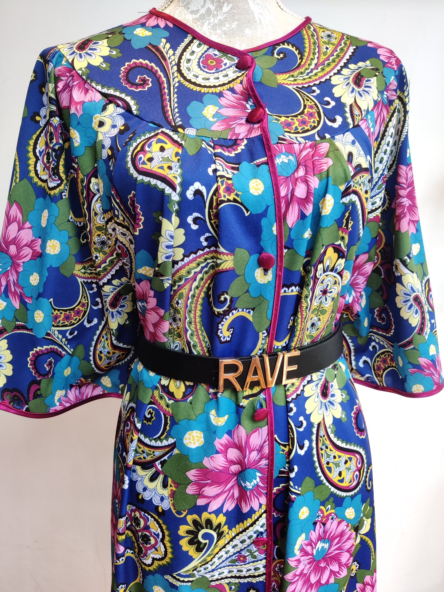 Vibrant paisley print maxi dress housecoat. plus size.