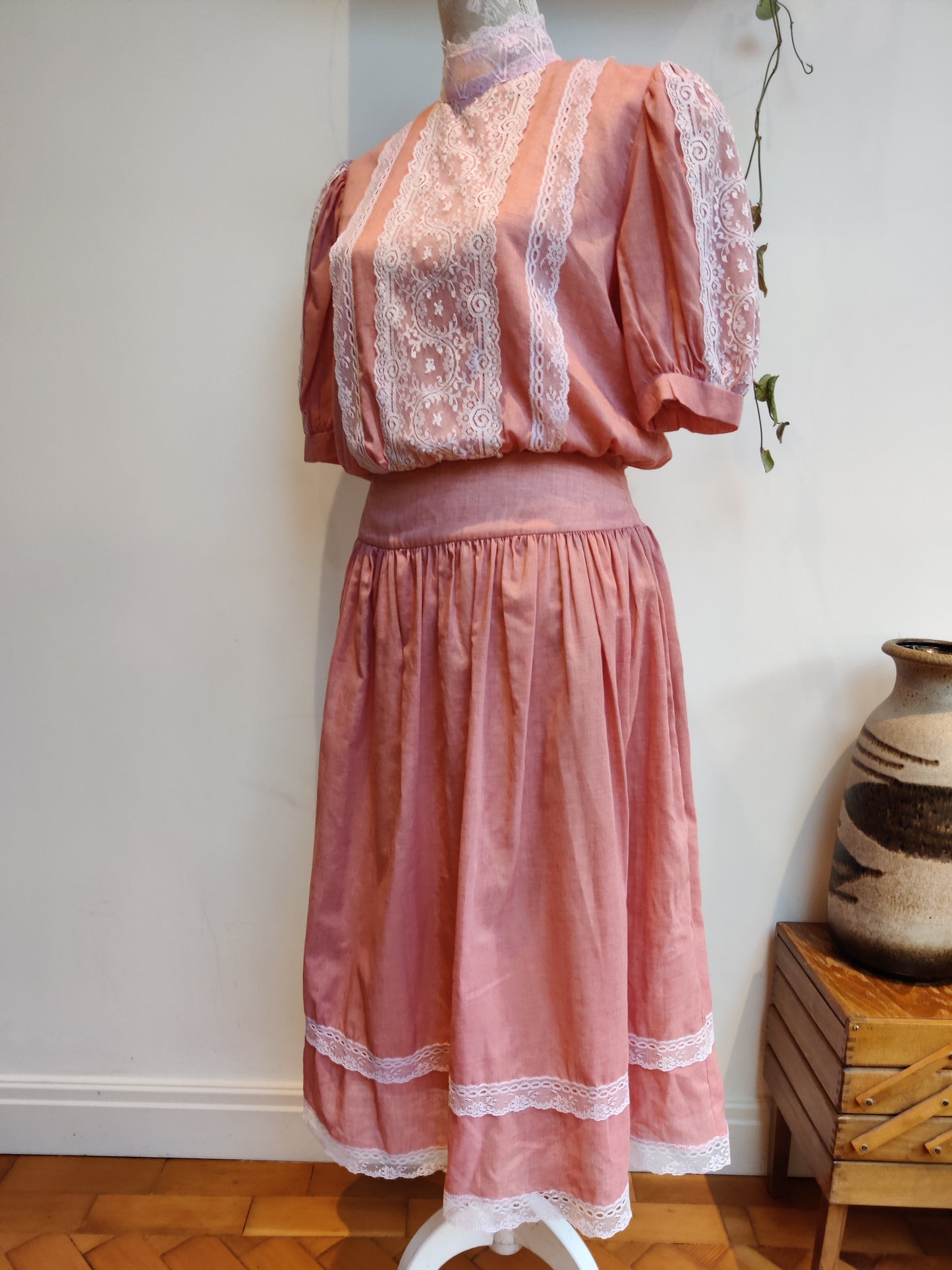 80s Gunne Sax pink lace midi dress size 10