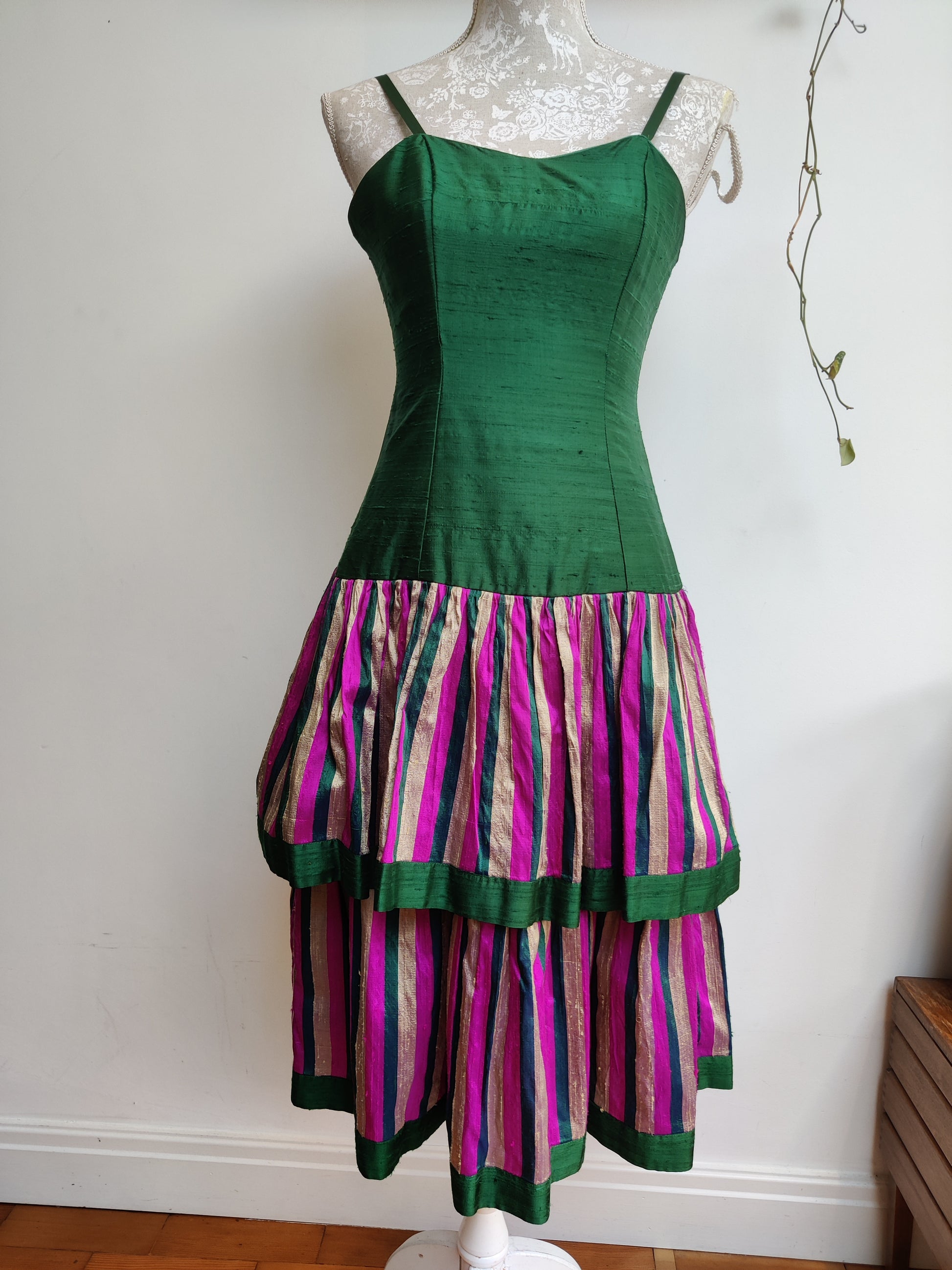 tiered vintage silk dress with boning. 8
