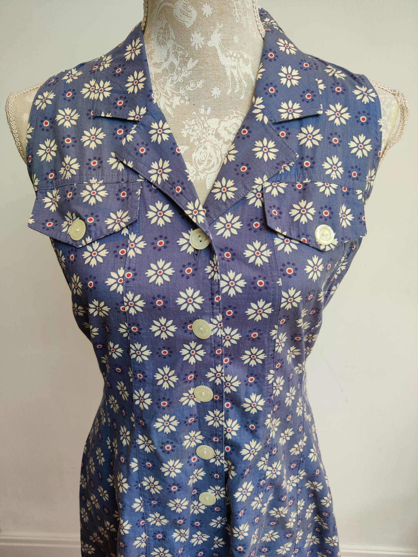 Blue and white button down playsuit. size 10