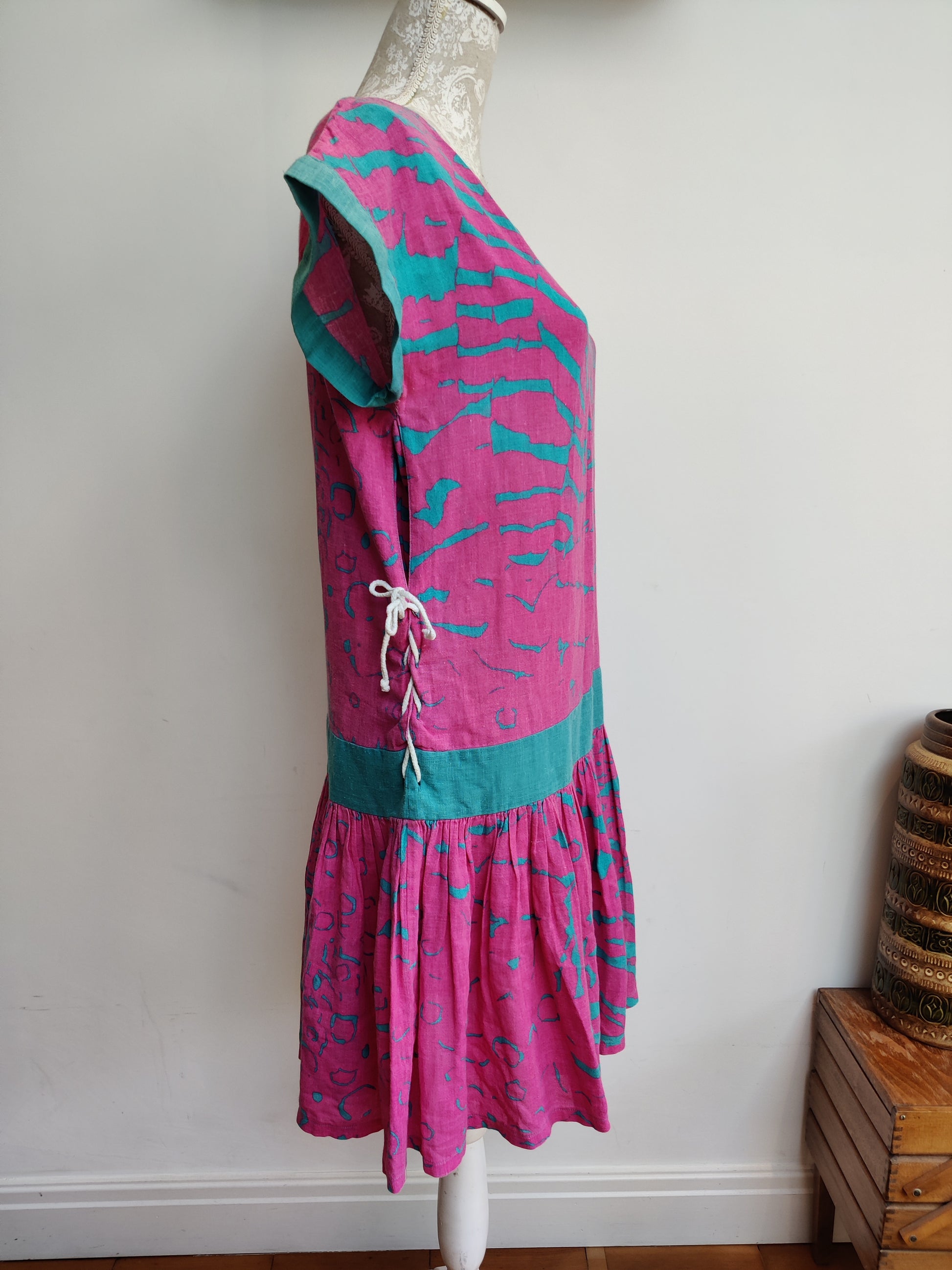 Blue and pink 80s dress