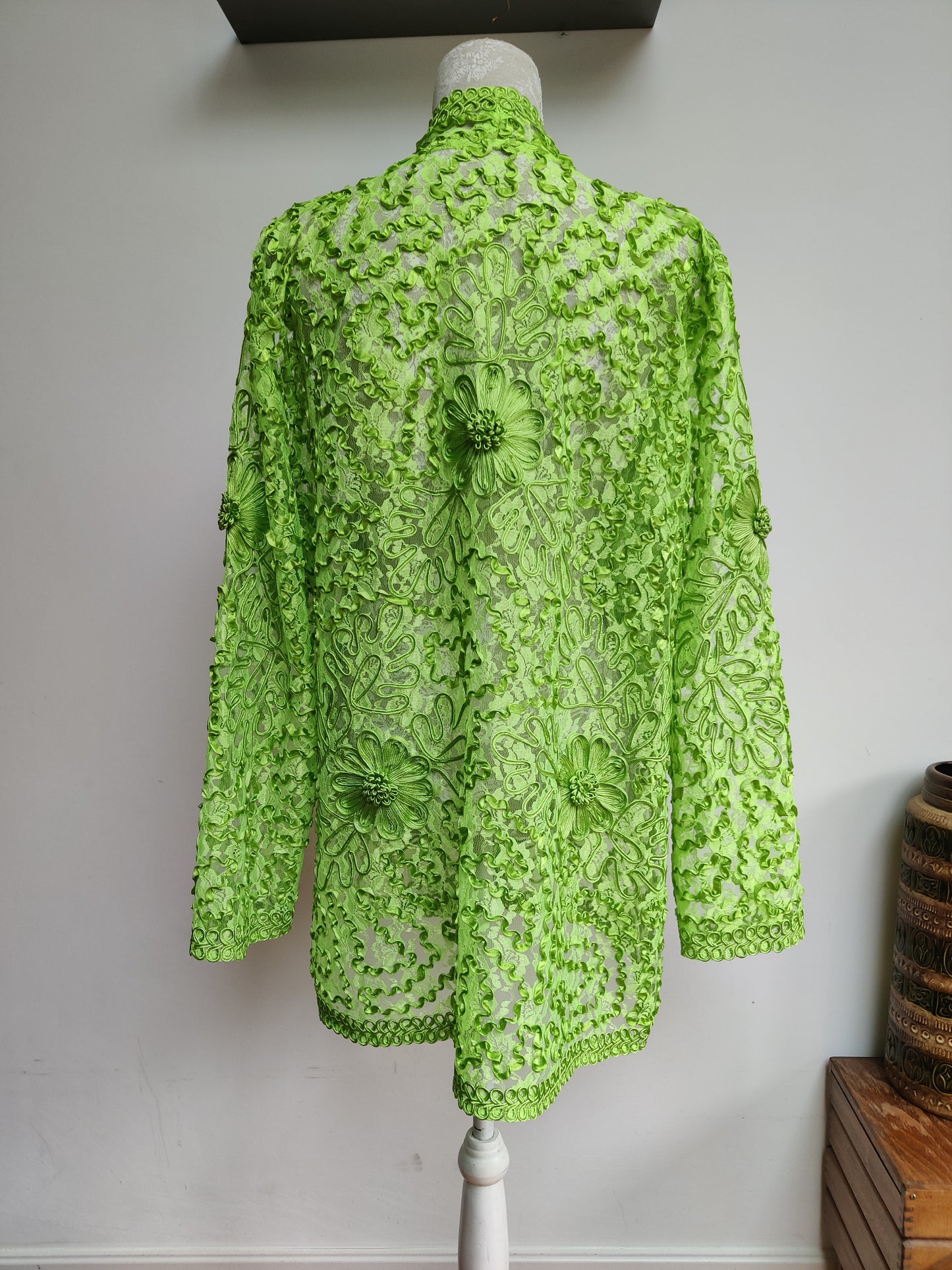 Plus size green lace cardigan.