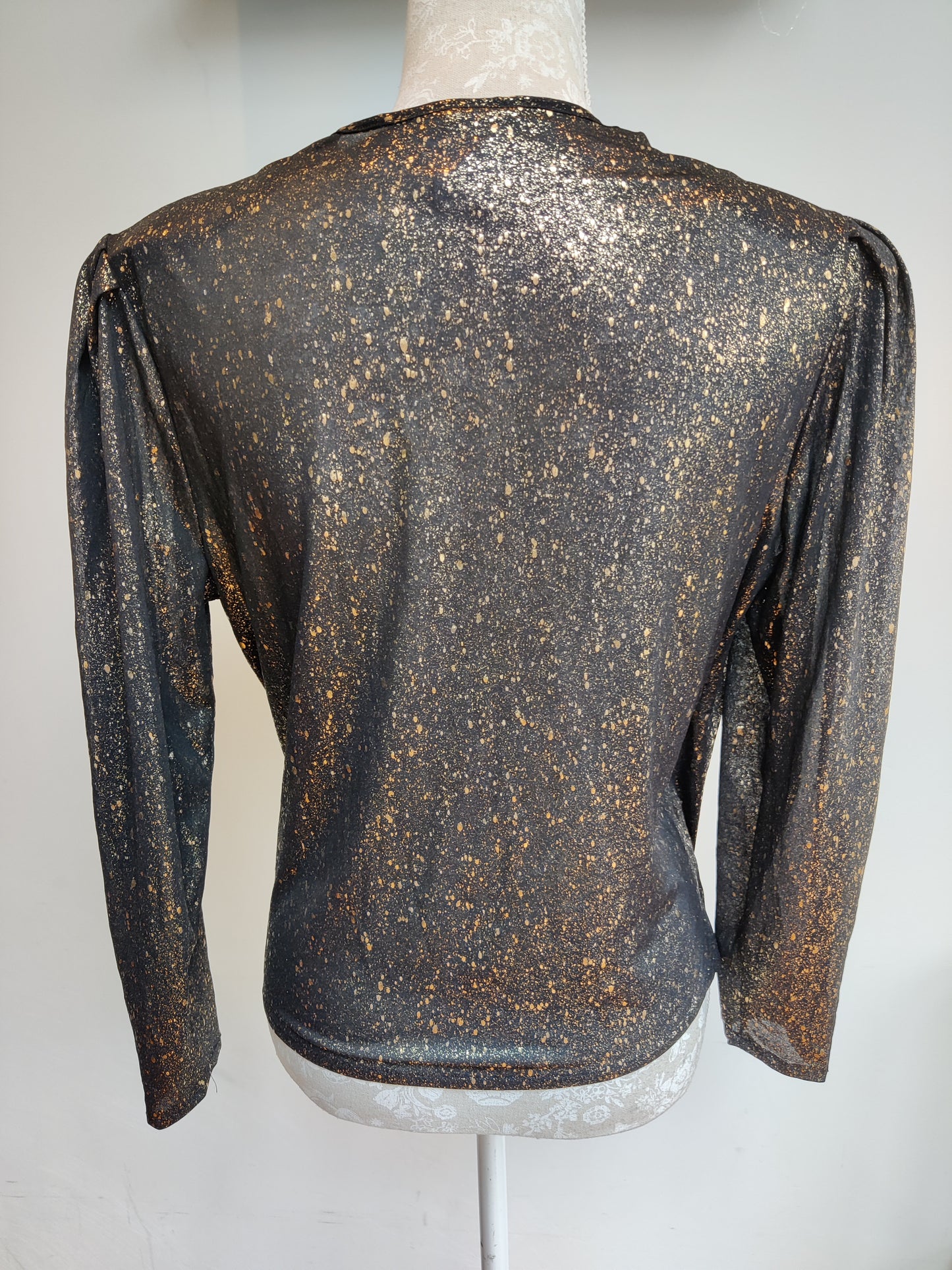 Long sleeve sparkly gold 80s top