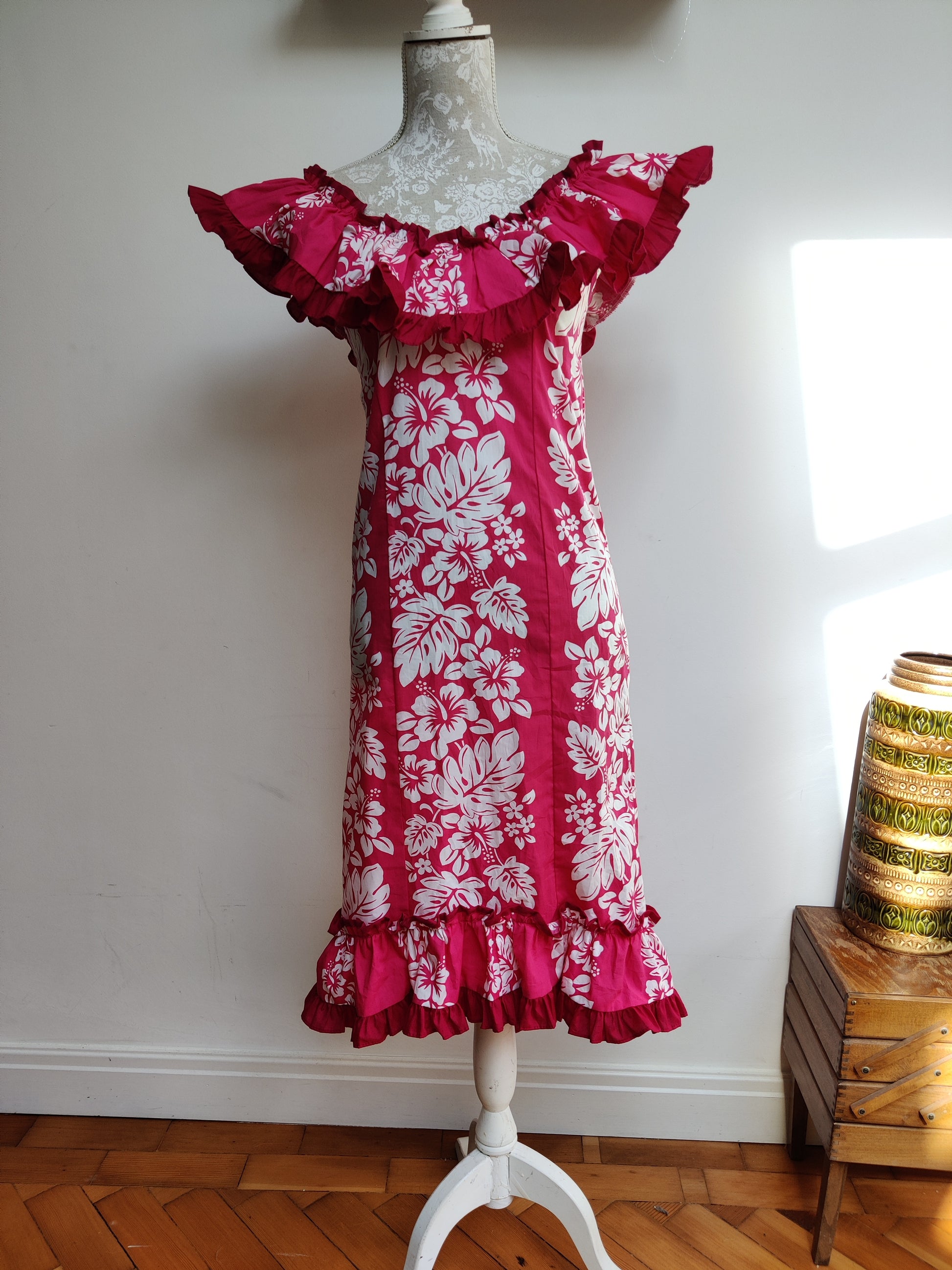 Pink off the shoulder frill dress. size 6-8