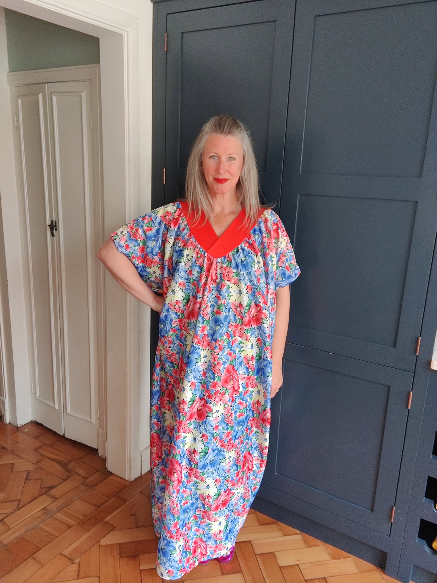 80s red and blue plus size kaftan
