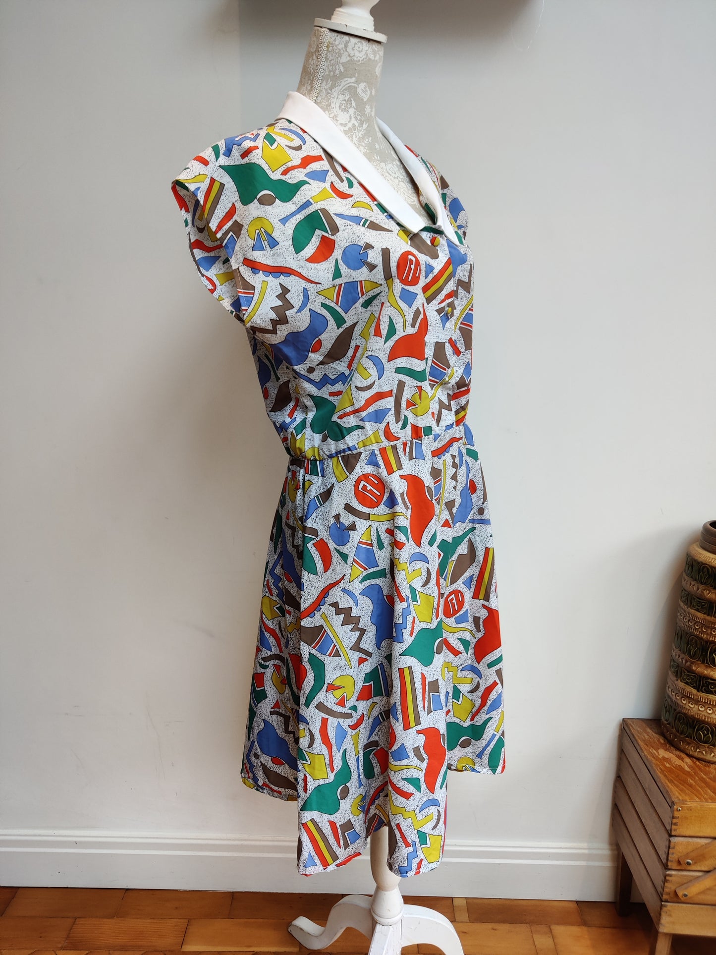 80s colourful collared dress size 12