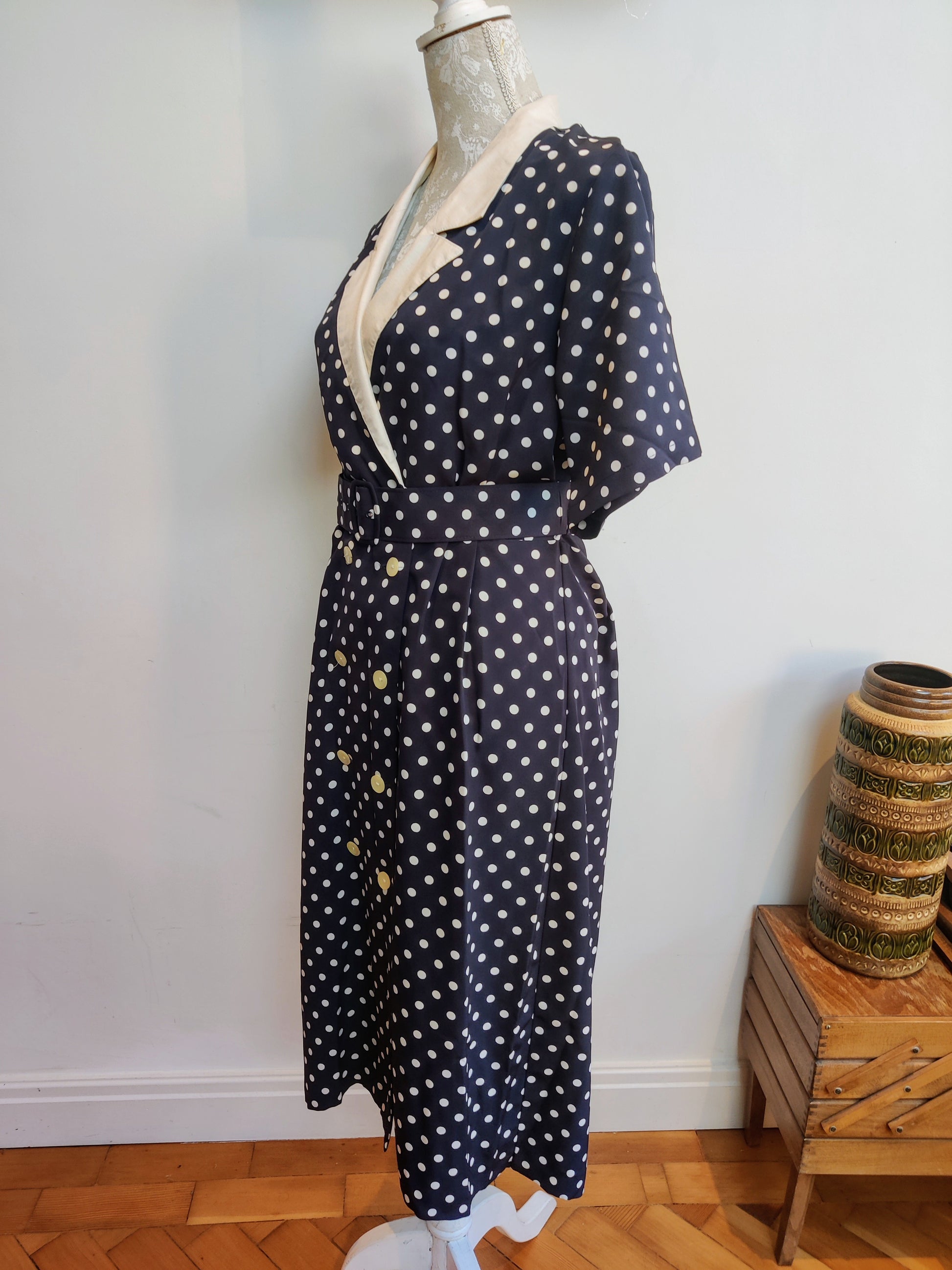80s polka dot dress with belt.