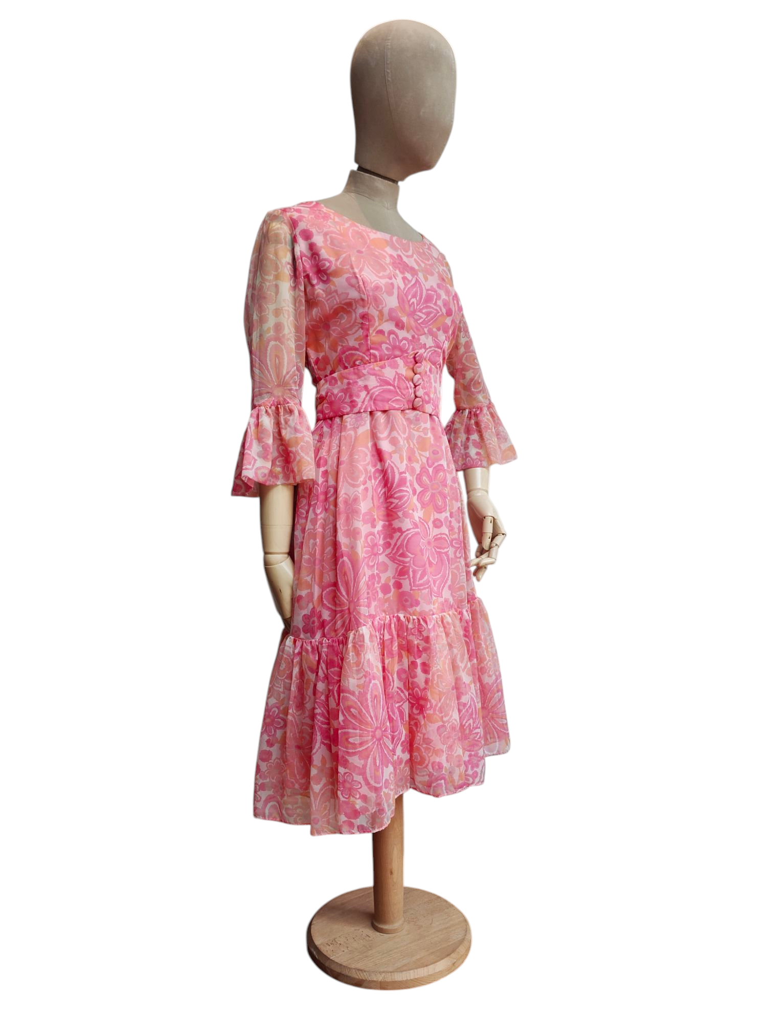 Incredible pink floral Sixties dress 