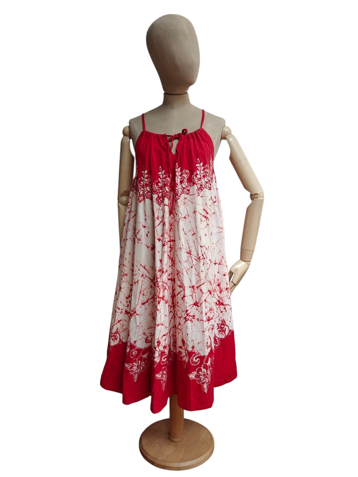 Indian cotton day dress in red and cream