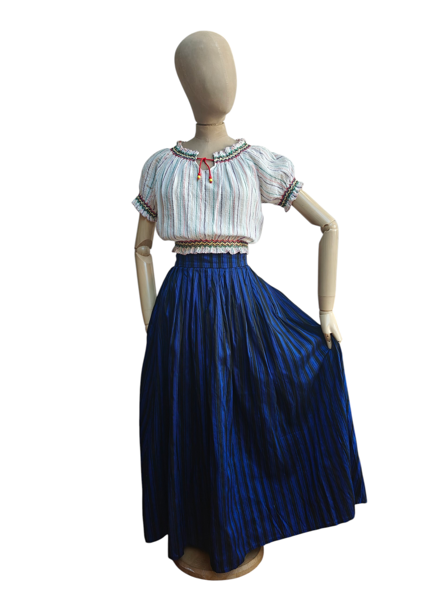 Monsoon vintage maxi skirt in black and blue stripe
