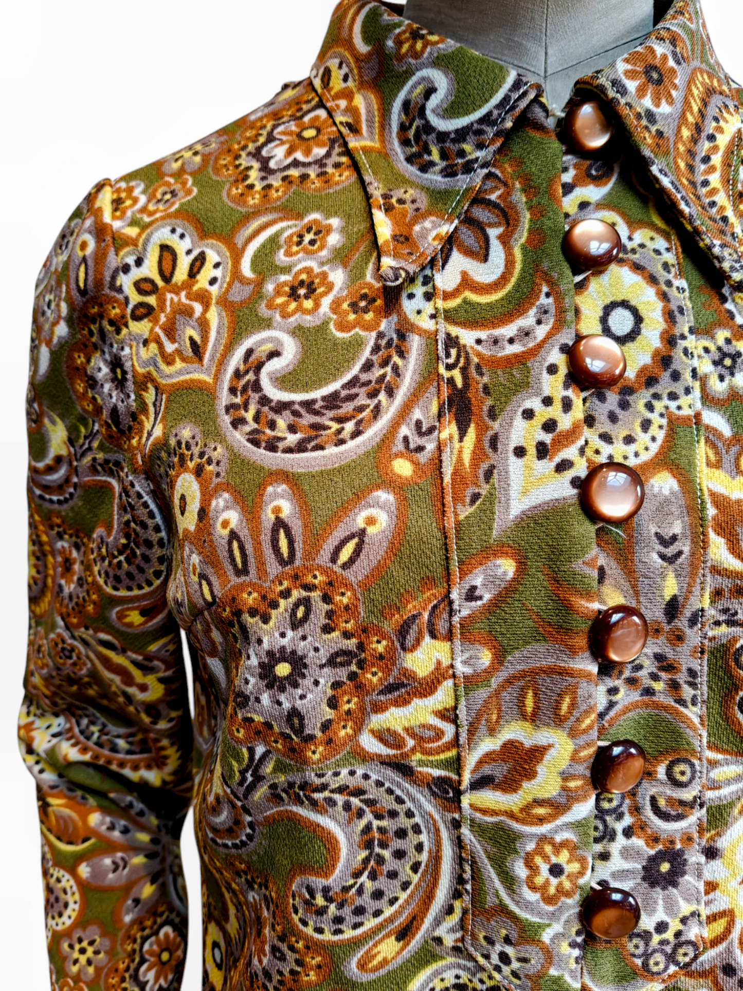 Olive green paisley print retro top