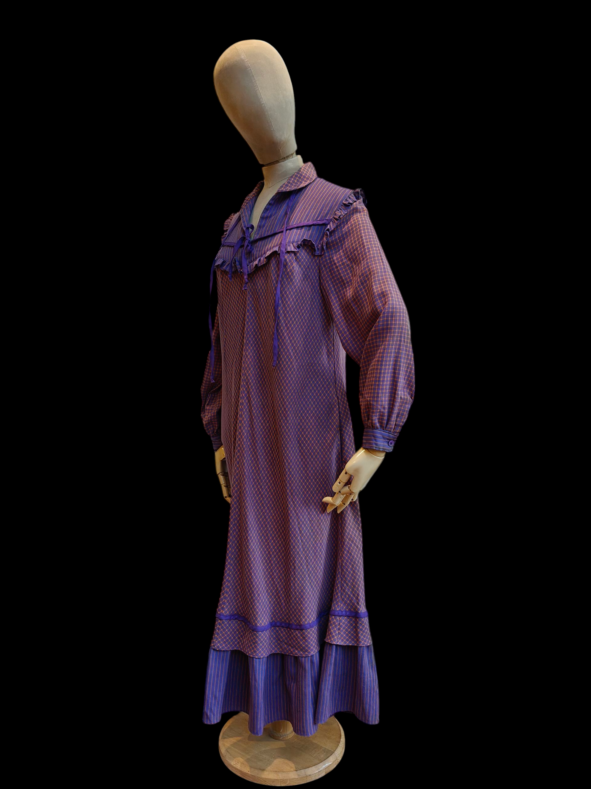 Orange and purple 1970's dress with frill bib