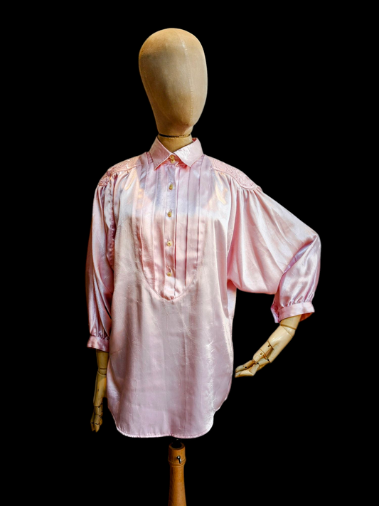 Pale pink batwing shirt with embroidered shoulder detail