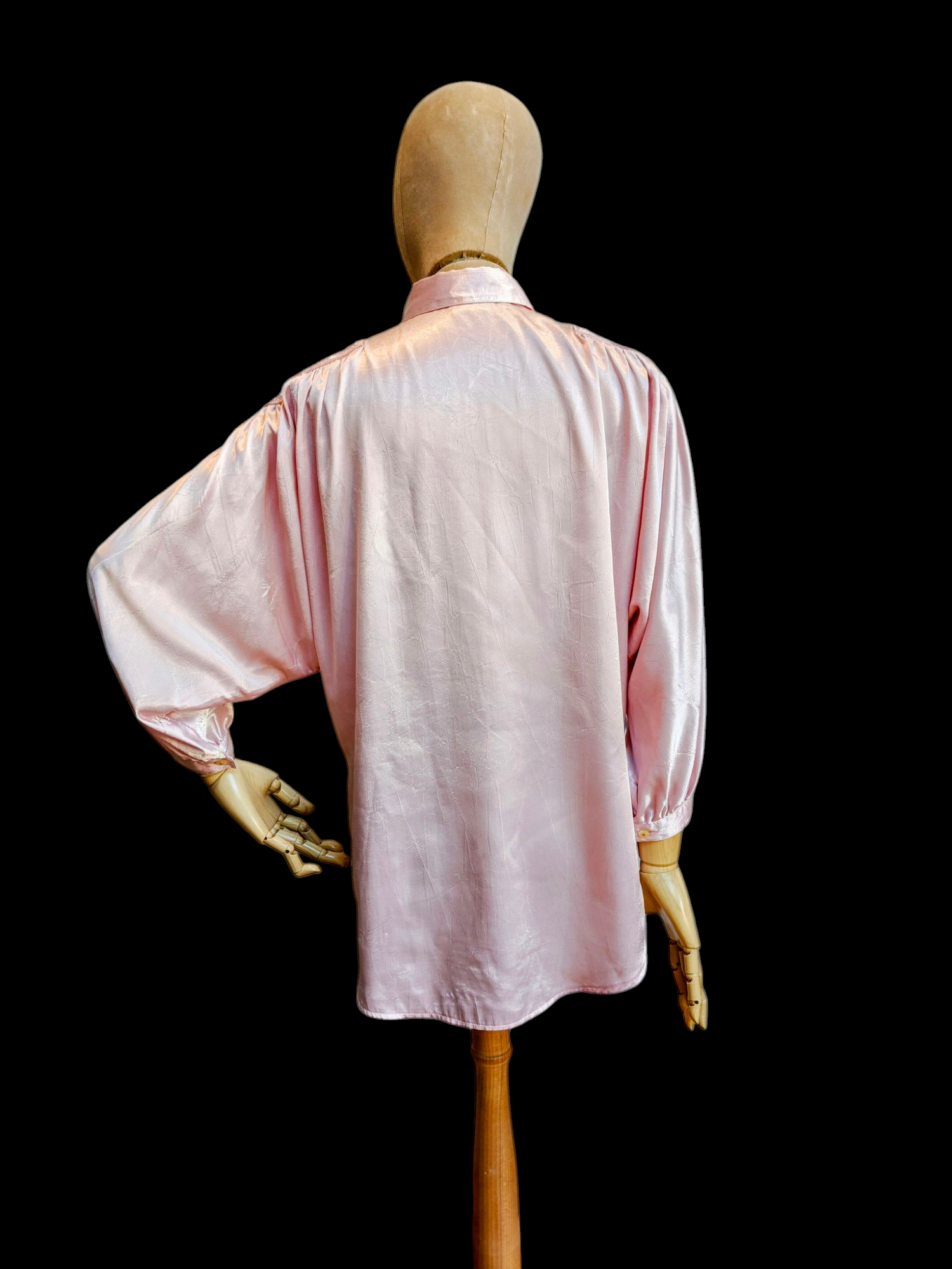 Pale pink silk like blouse with bat wing sleeves size 12