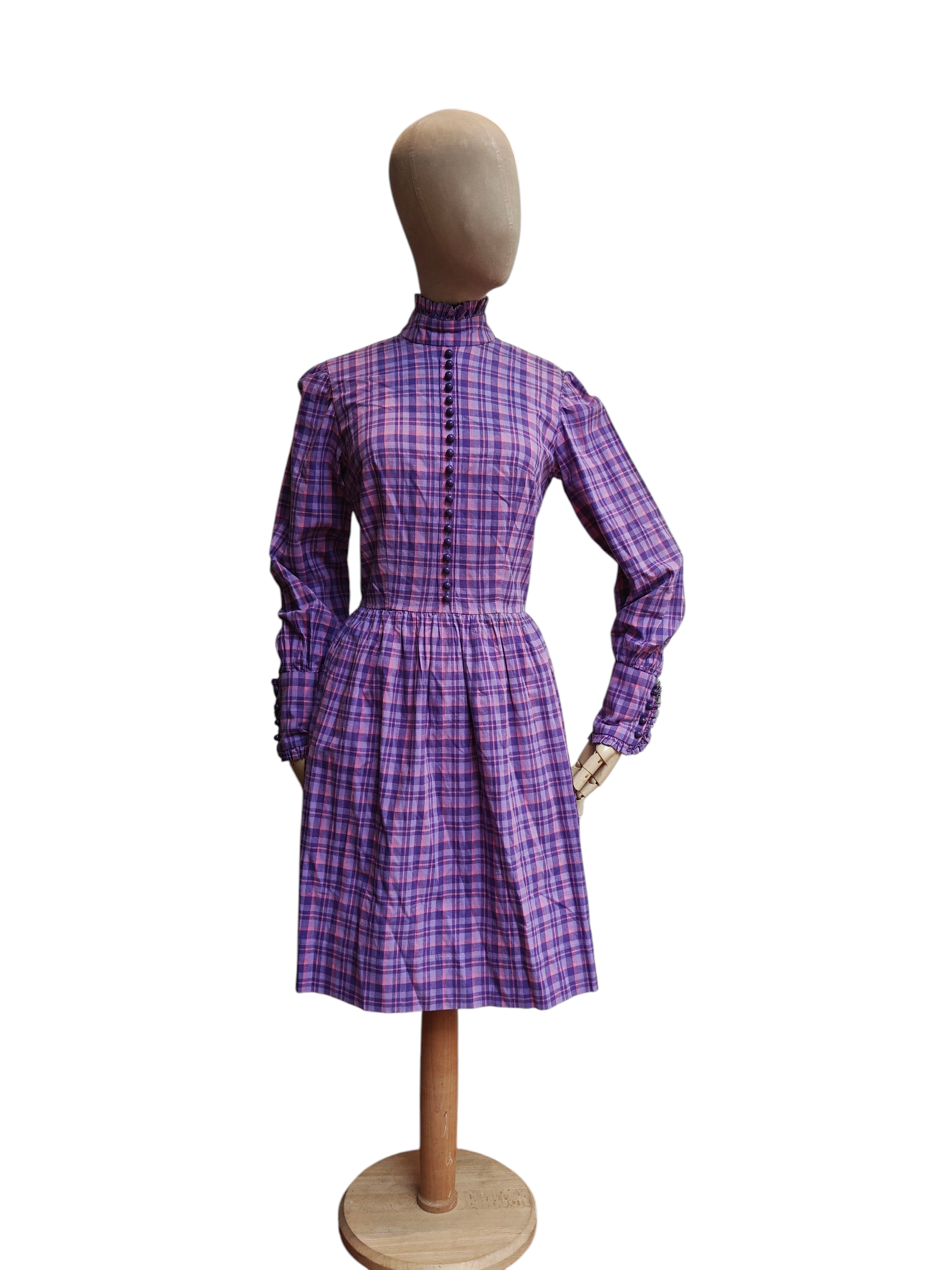 Purple and pink vintage check midi dress