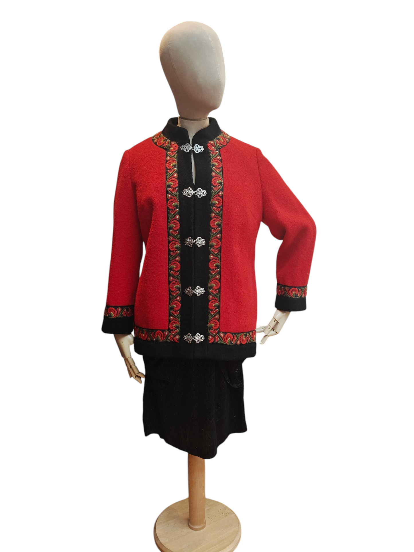 Red & Black Norwegian wool coat