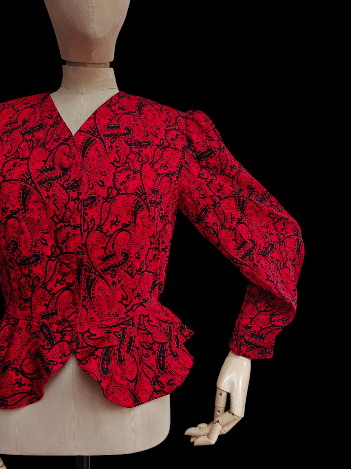 Red and black 80's peplum top