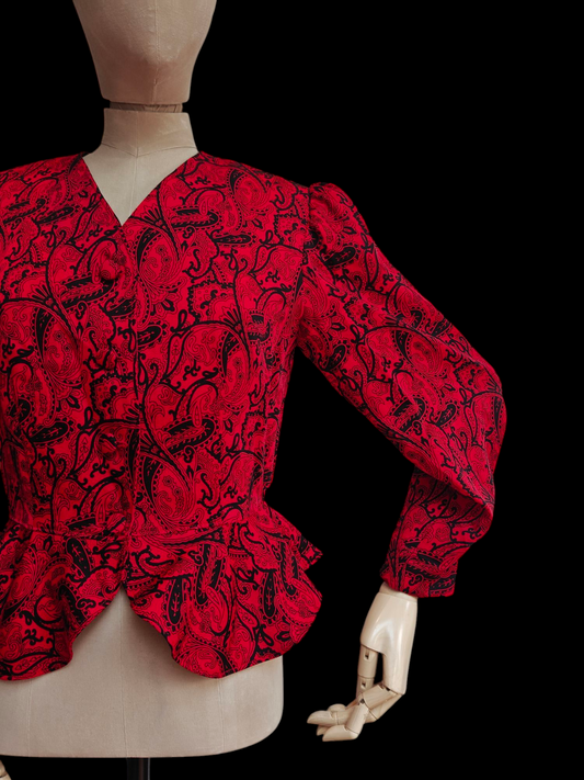 Red and black 80's peplum top