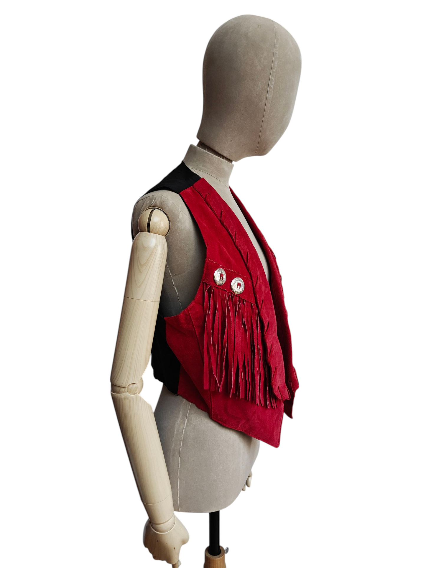 Red suede fringed waistcoat