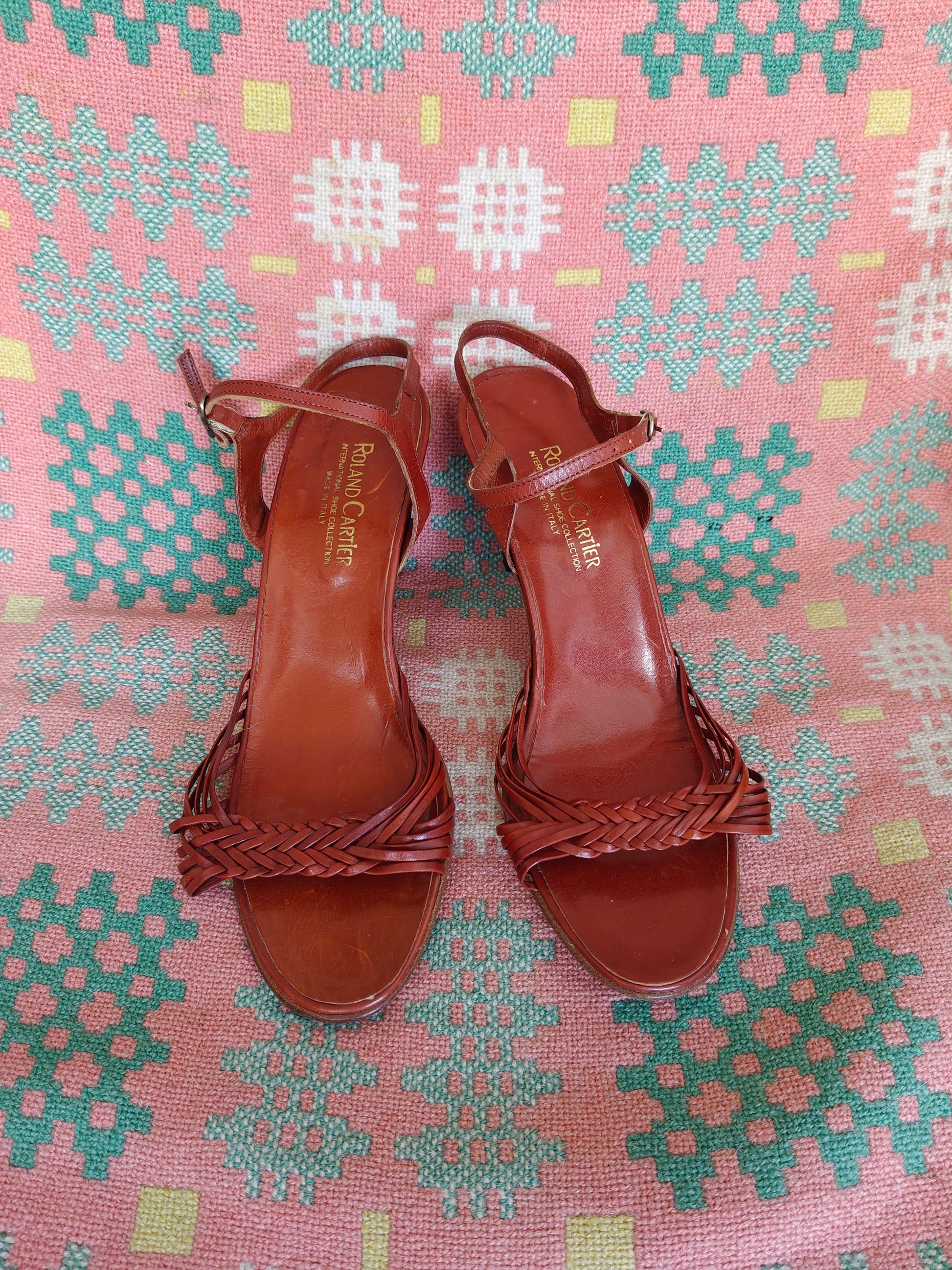 Roland Cartier vintage high heel sandals in tan.