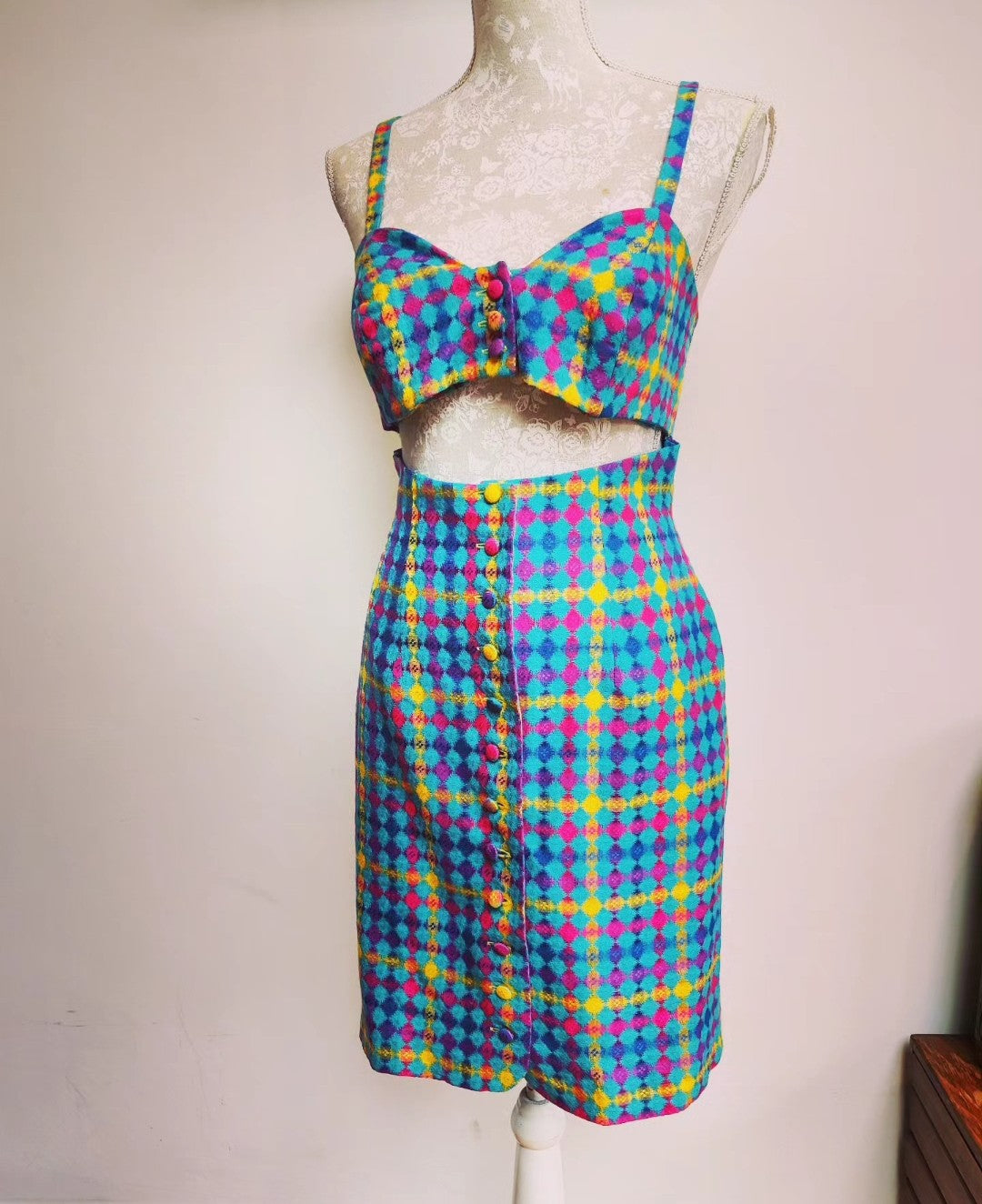 Incredible homemade vintage dress with cut away midriff