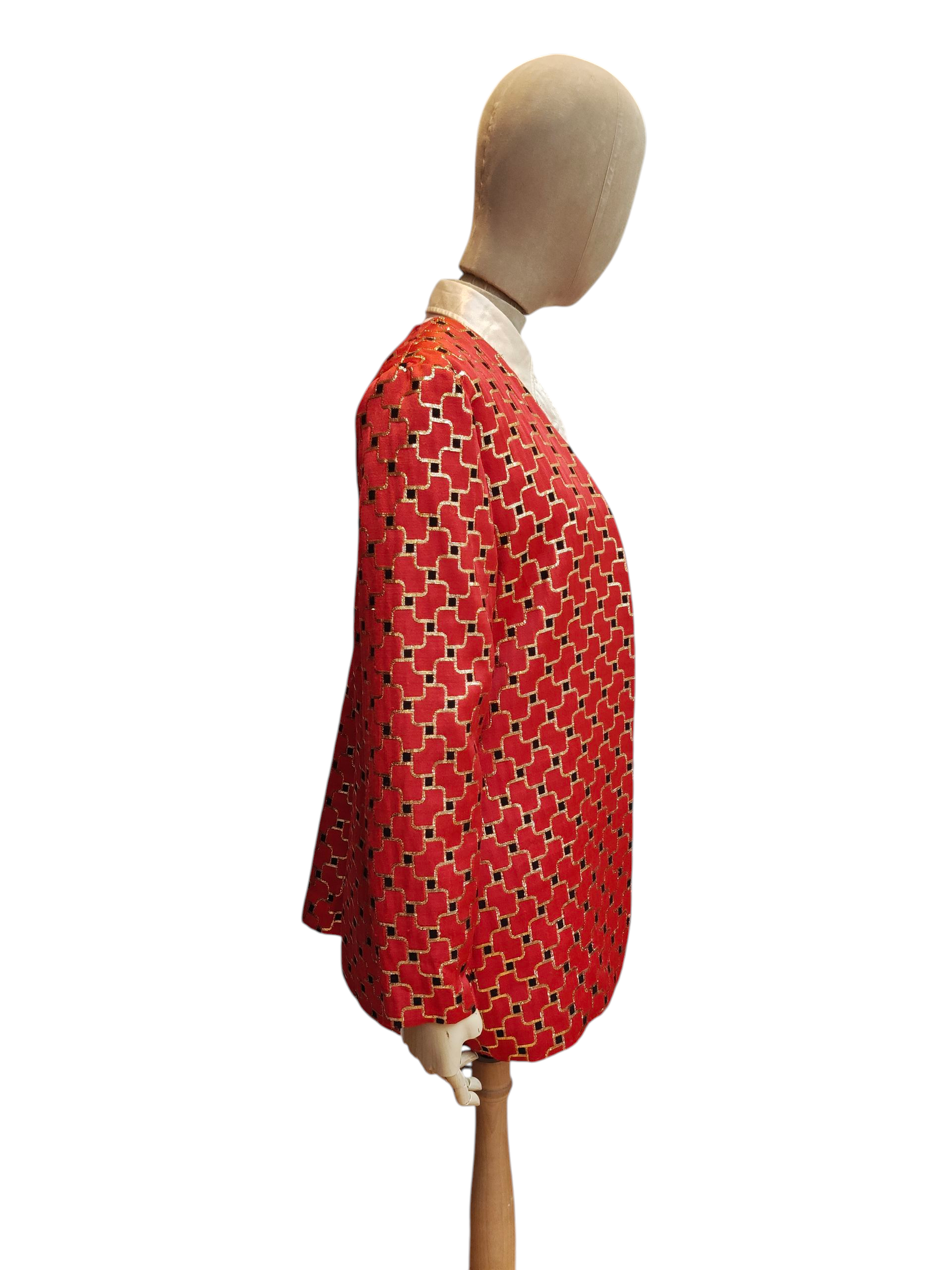 Statement jacket with red, black and gold print