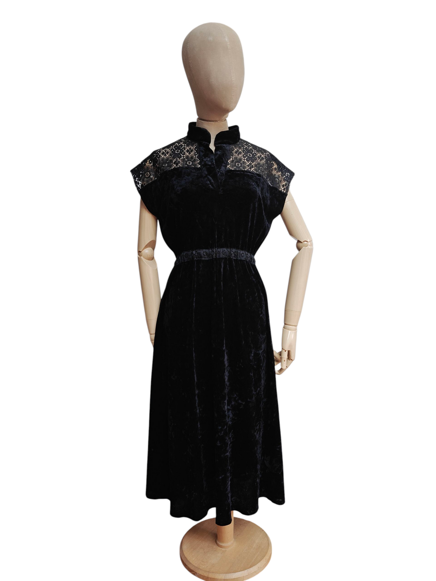Stunning black velvet fit and flare vintage dress