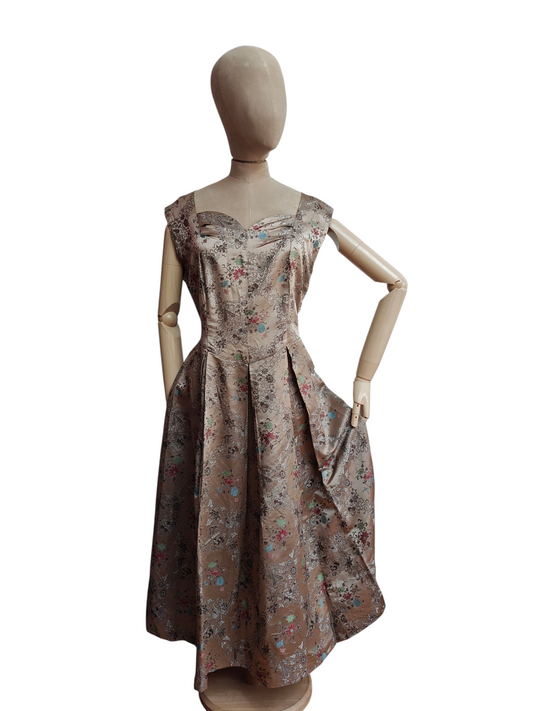 Stunning vintage fit and flare dress with chinese silk