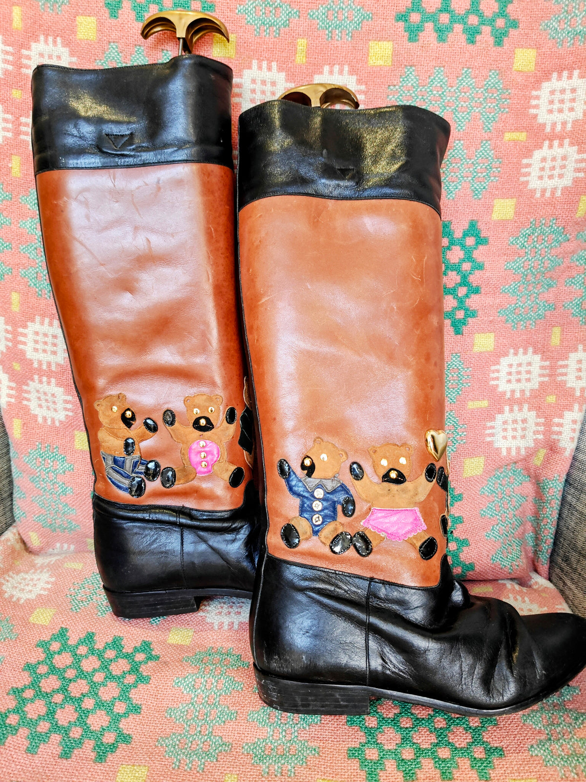 Teddy bear leather knee high boots