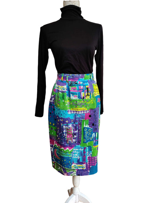 Vintage colourful pencil skirt size 12