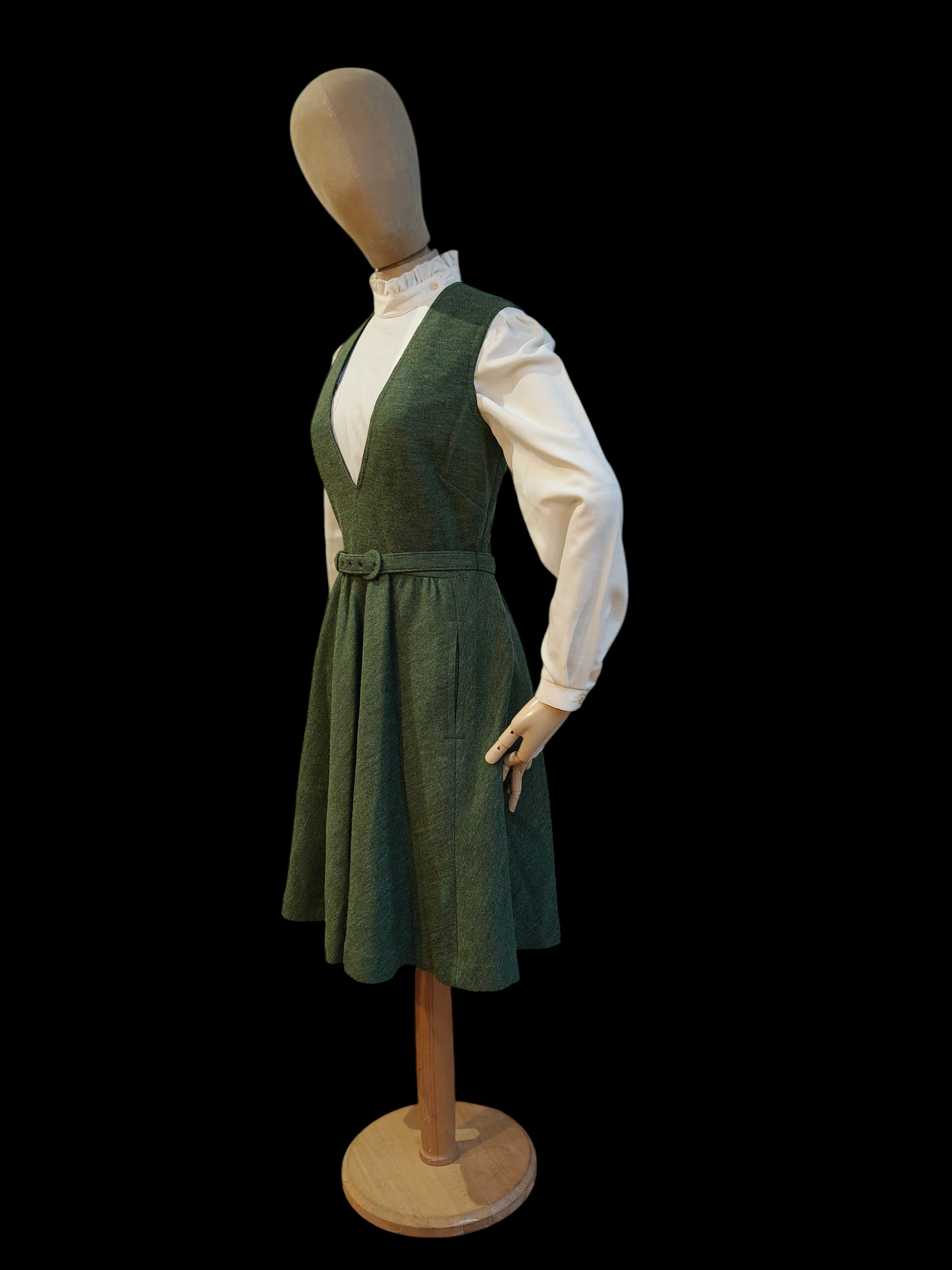 Vintage St Michaels pinafore with deep V neck in green