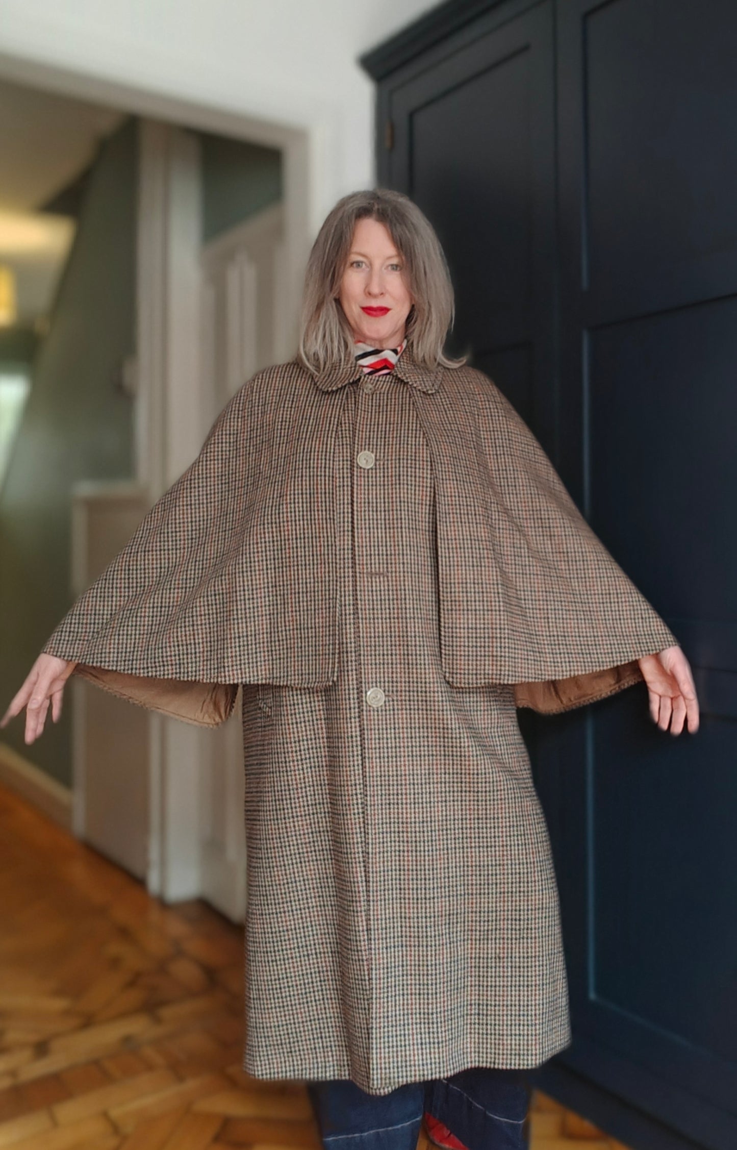 Vintage dogtooth cape worn