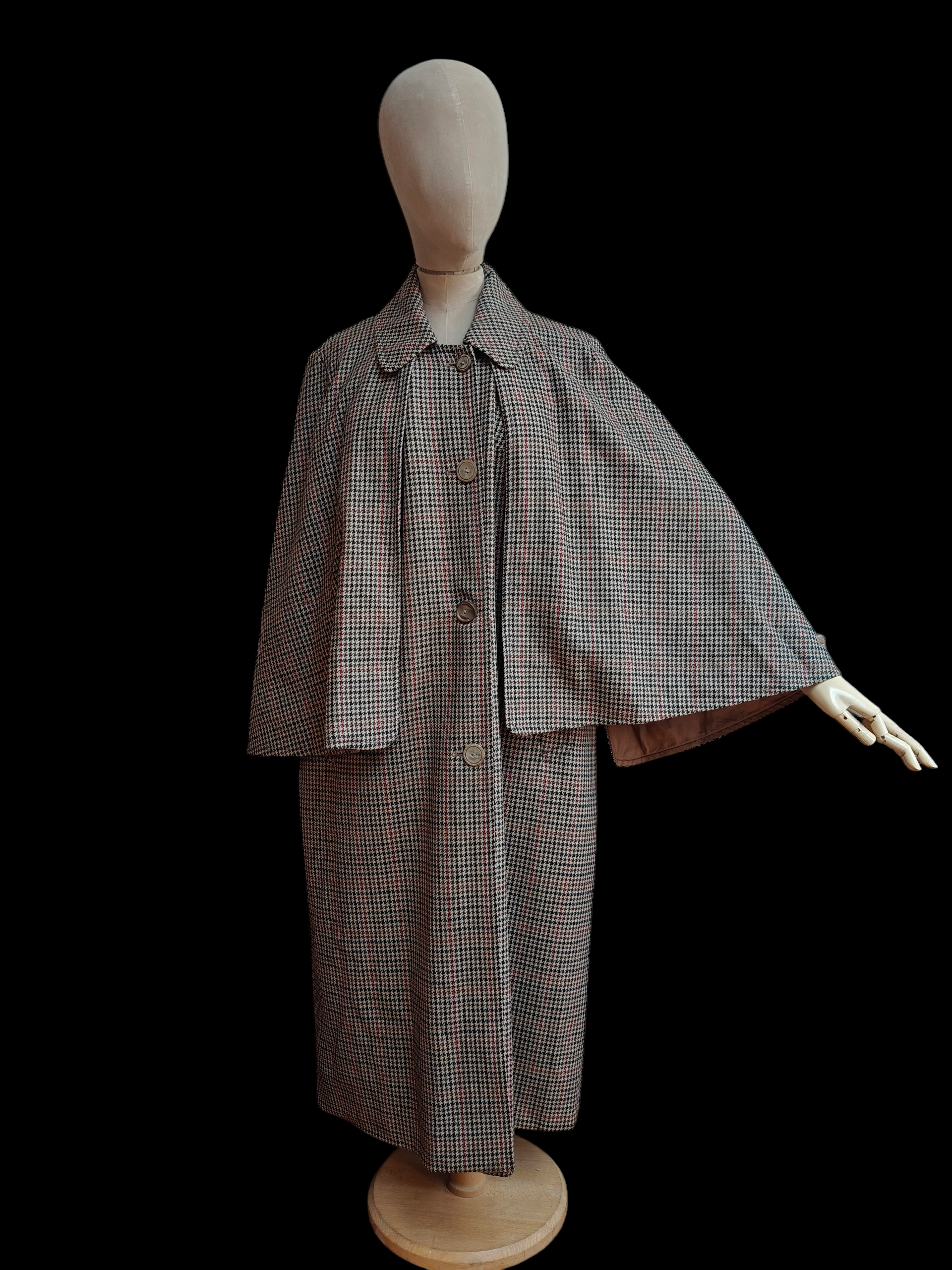 Vintage dogtooth wool coat with cape sleeves