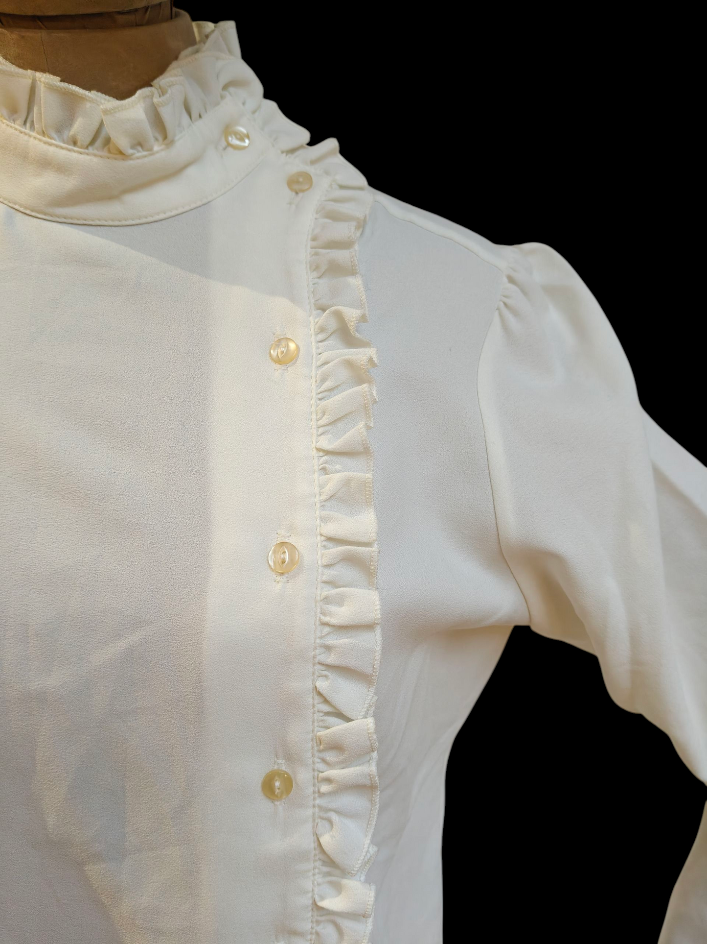 Vintage frill neck cream blouse