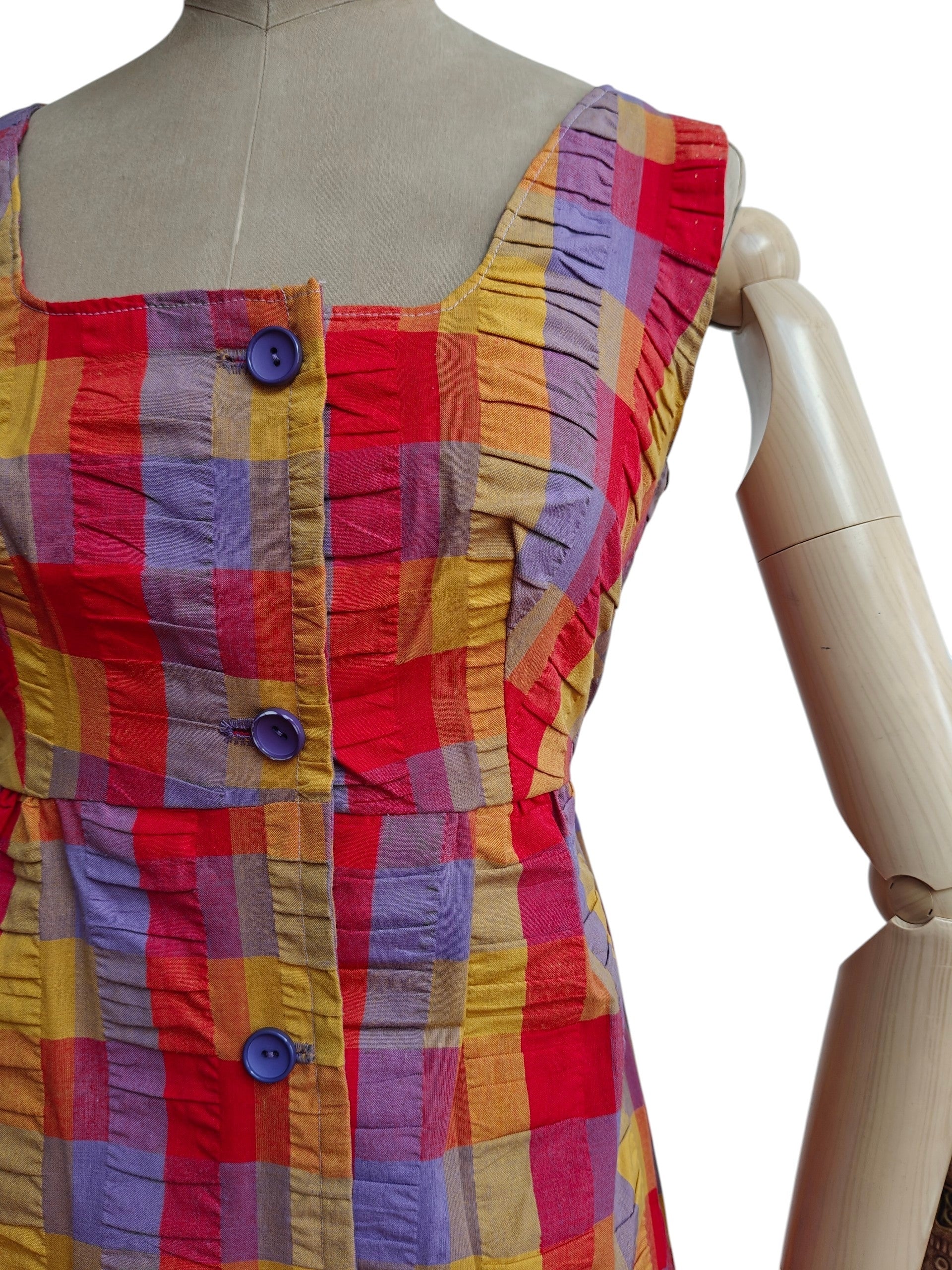 Vintage handmade vest top in orange and purple check