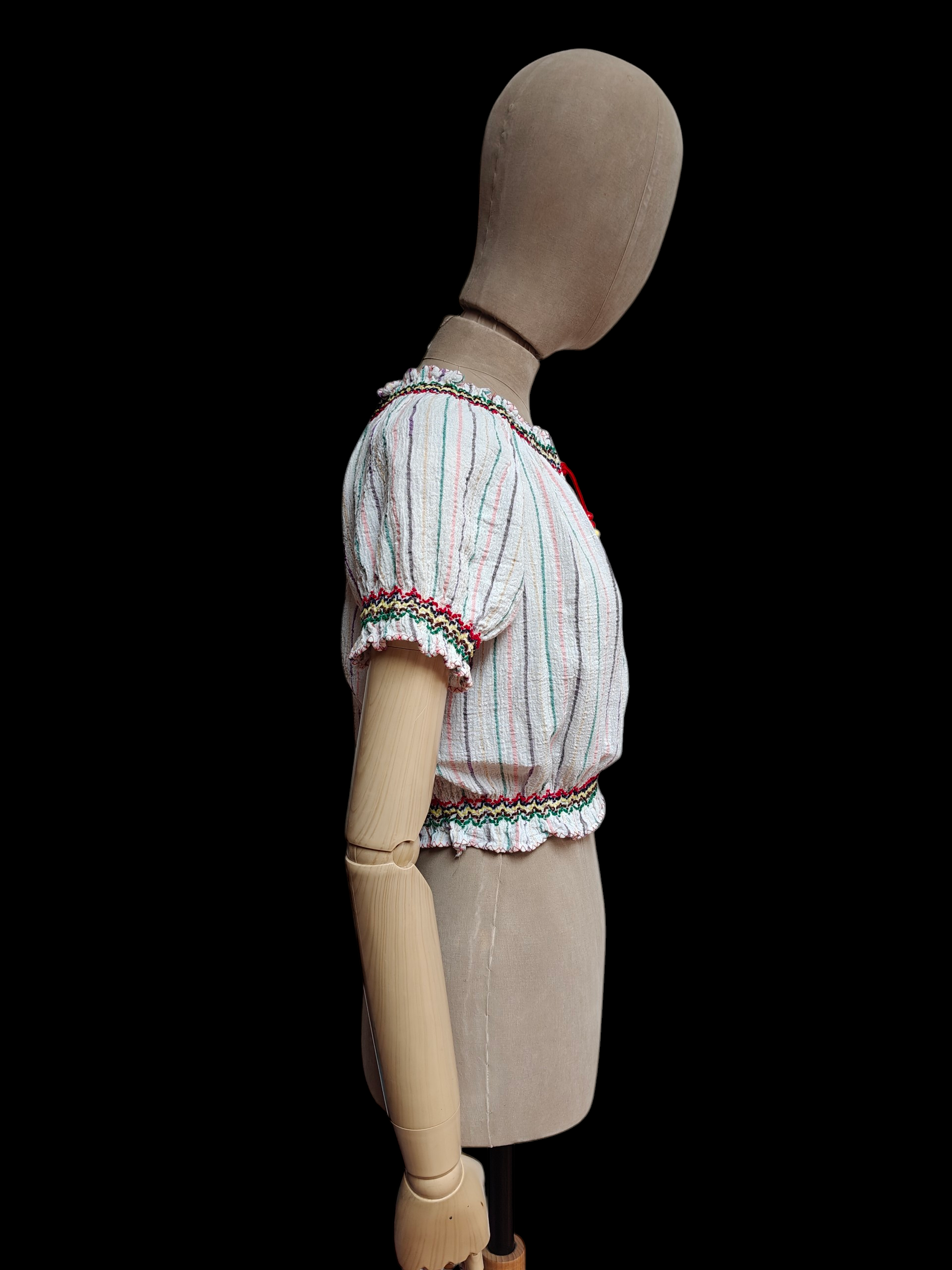 Vintage pastel stripe top with shirring