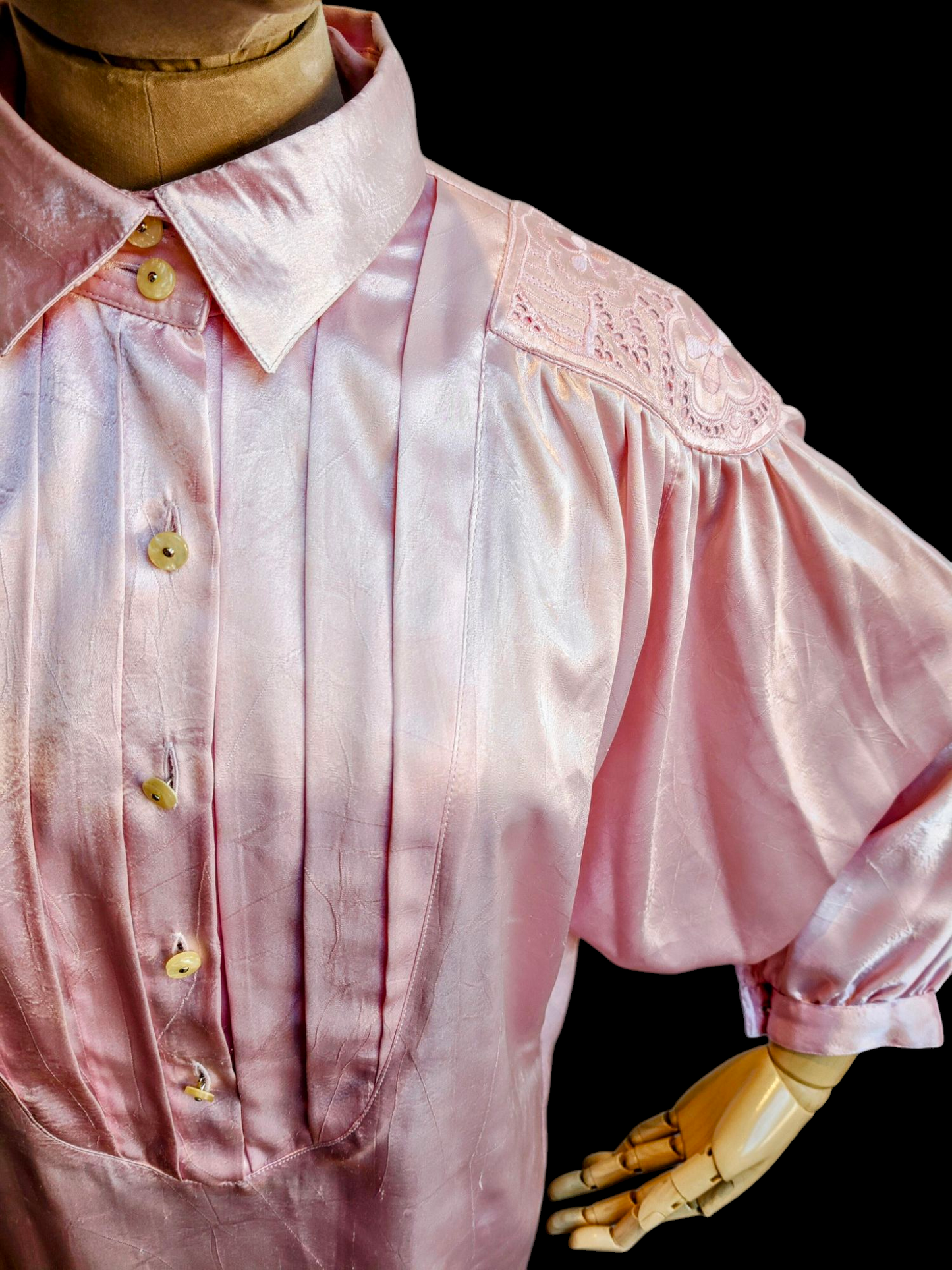 Vintage pink blouse with lace shoulders