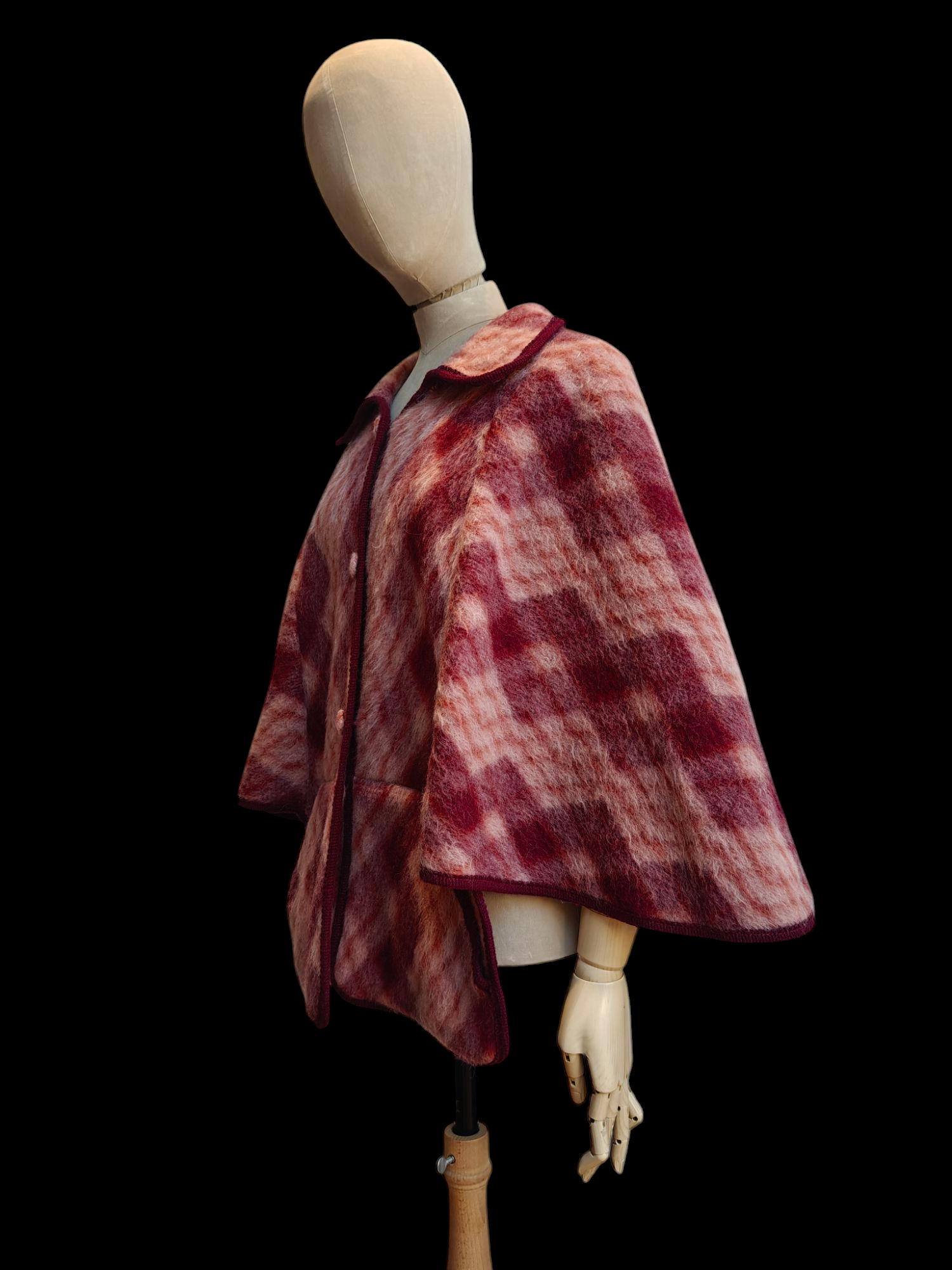 Vintage pink wool cape with longer pocket detail