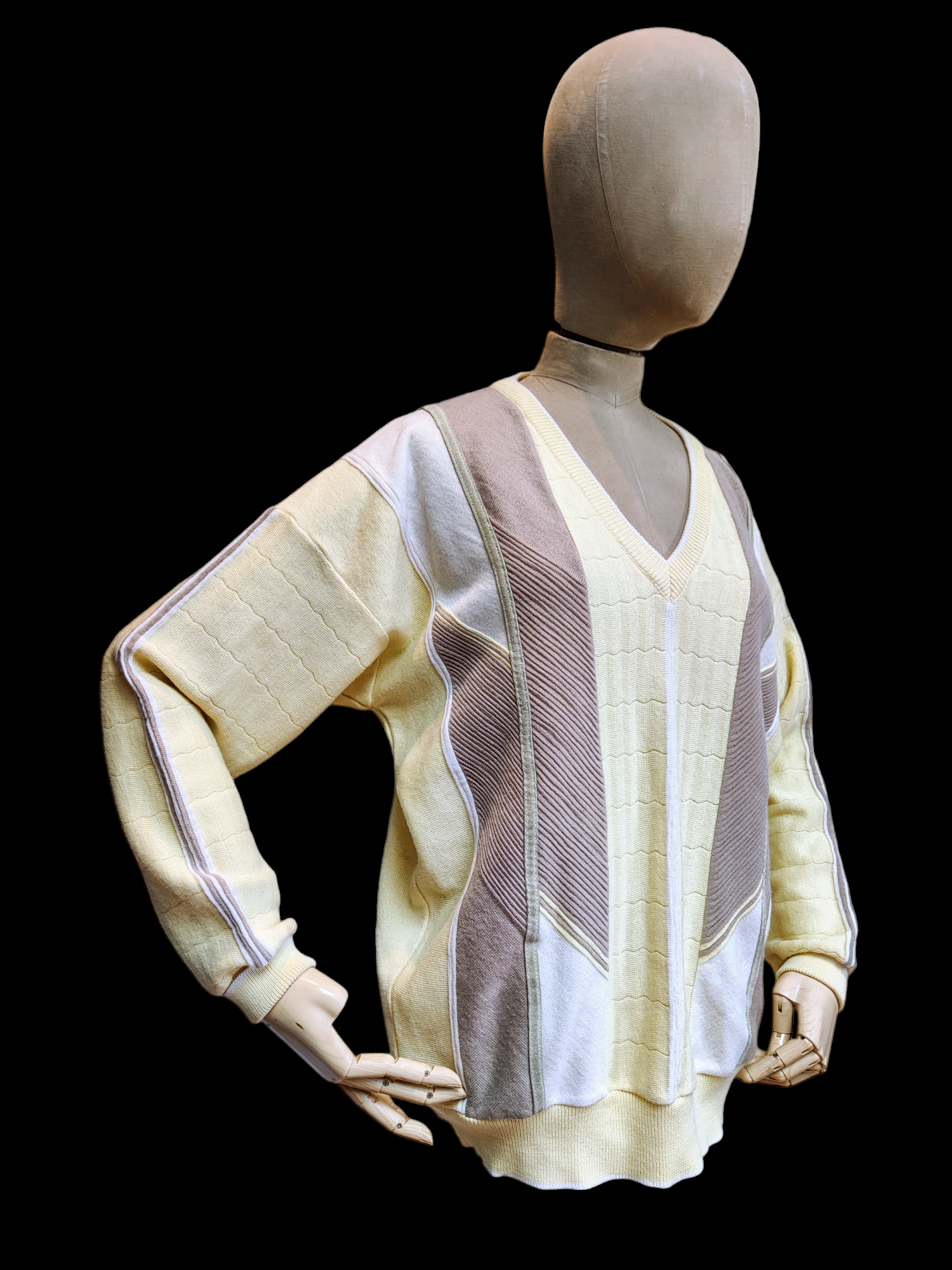 Yellow and grey 80's v neck jumper