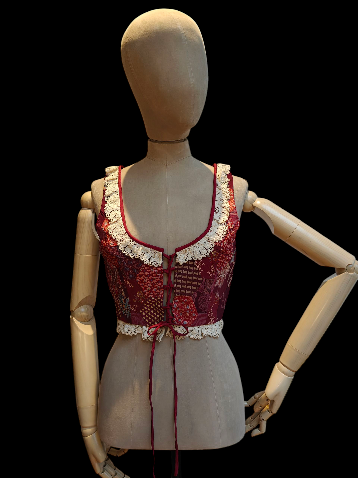 beautiful lace and red patchwork 70s style