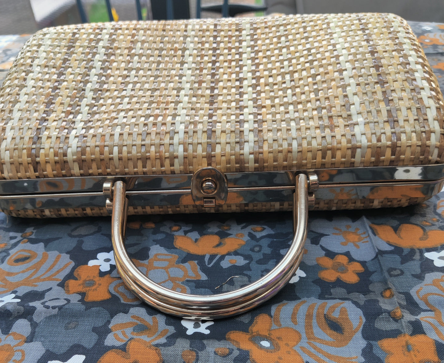 beautiful wicker bag with gold handle