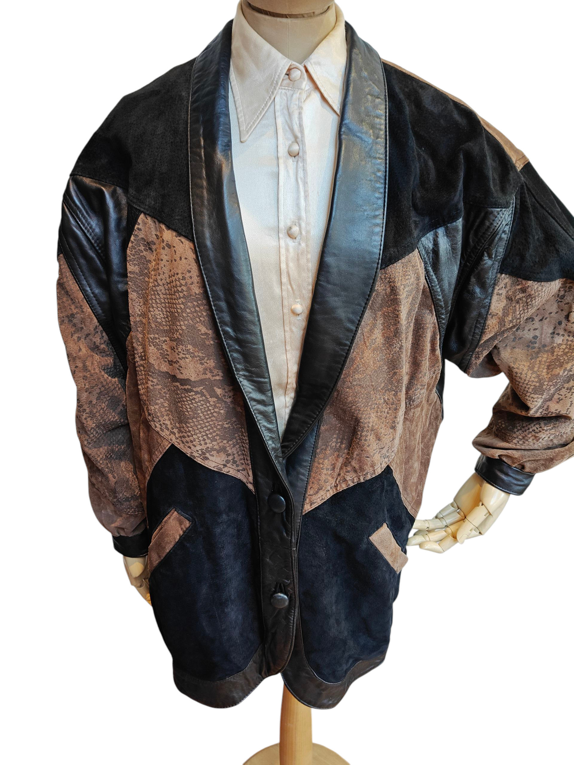 black 80's leather jacket with snake print