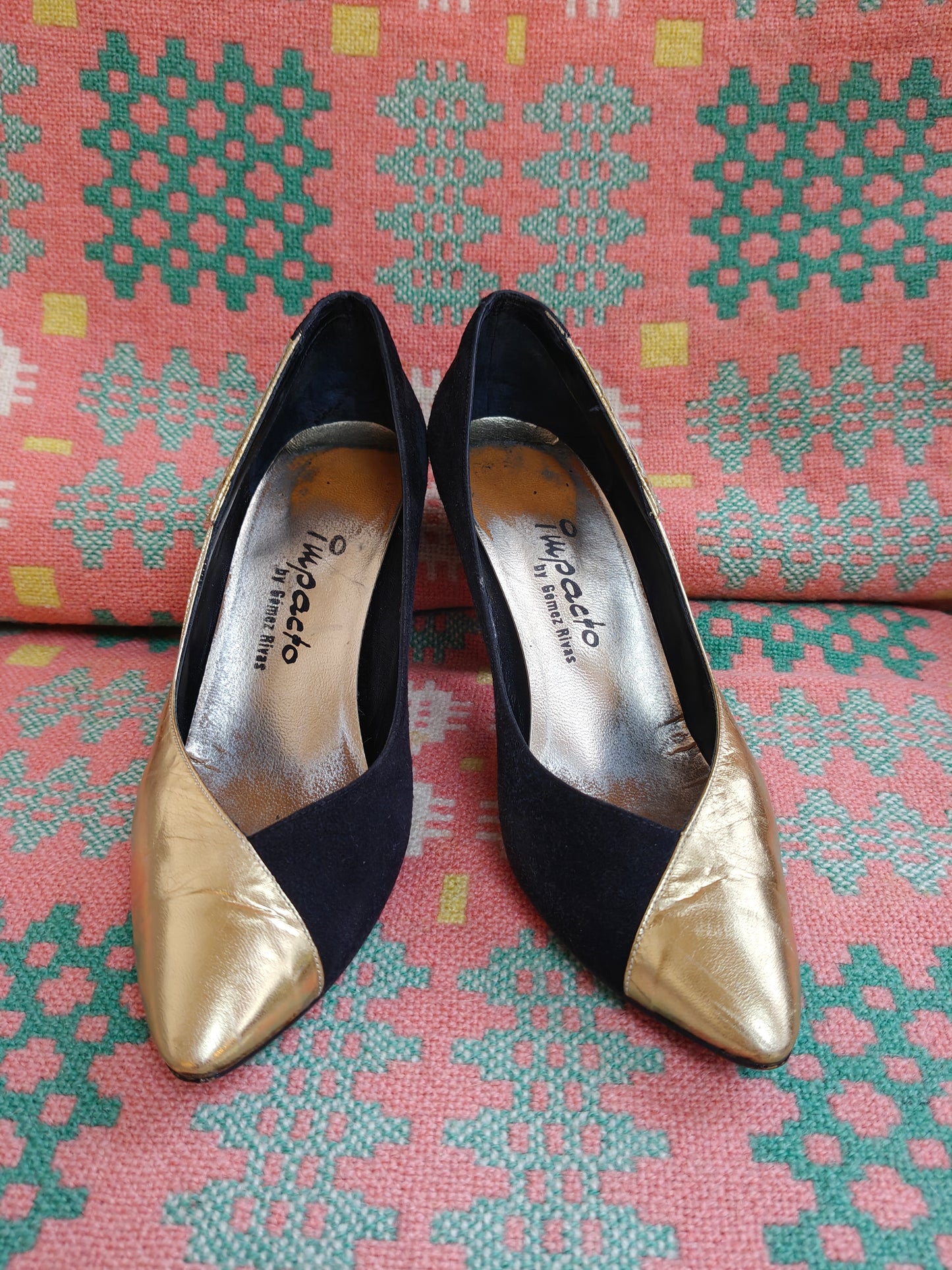 black and gold 80s heels