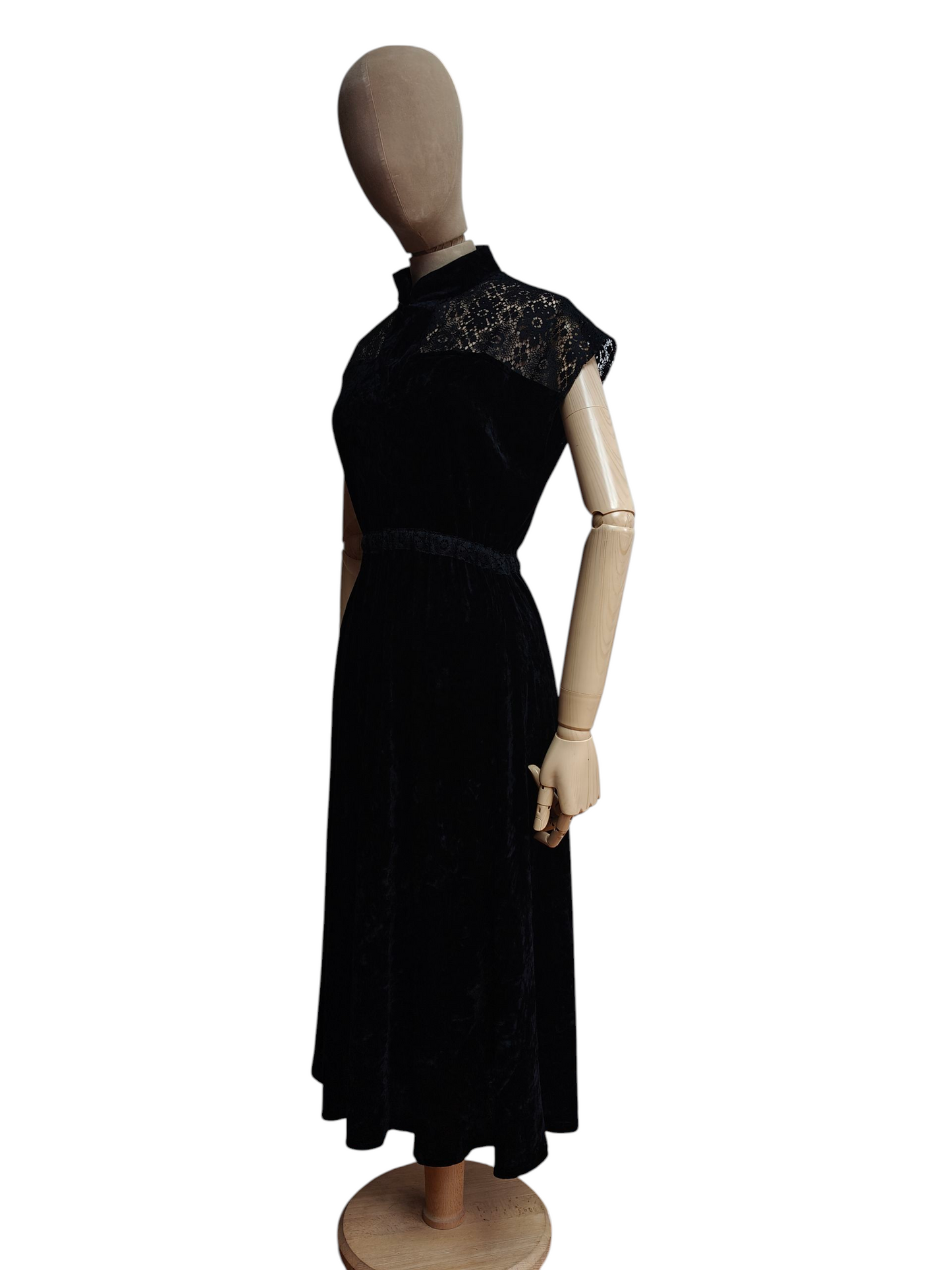 black velvet and lace vintage dress with cap sleeves