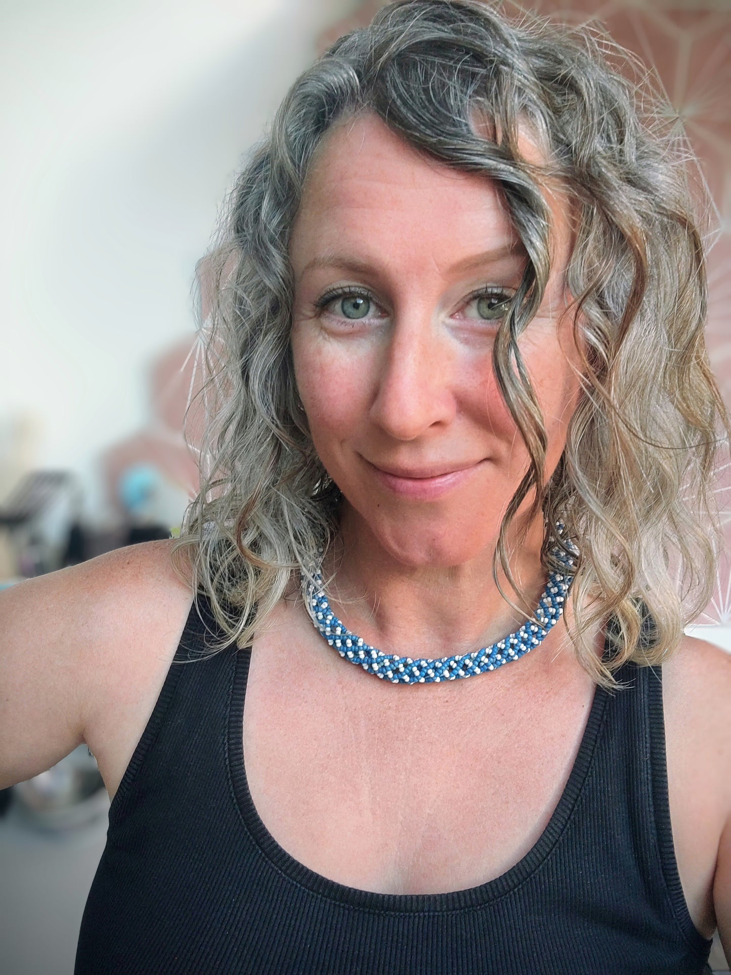 blue and white beaded vintage choker