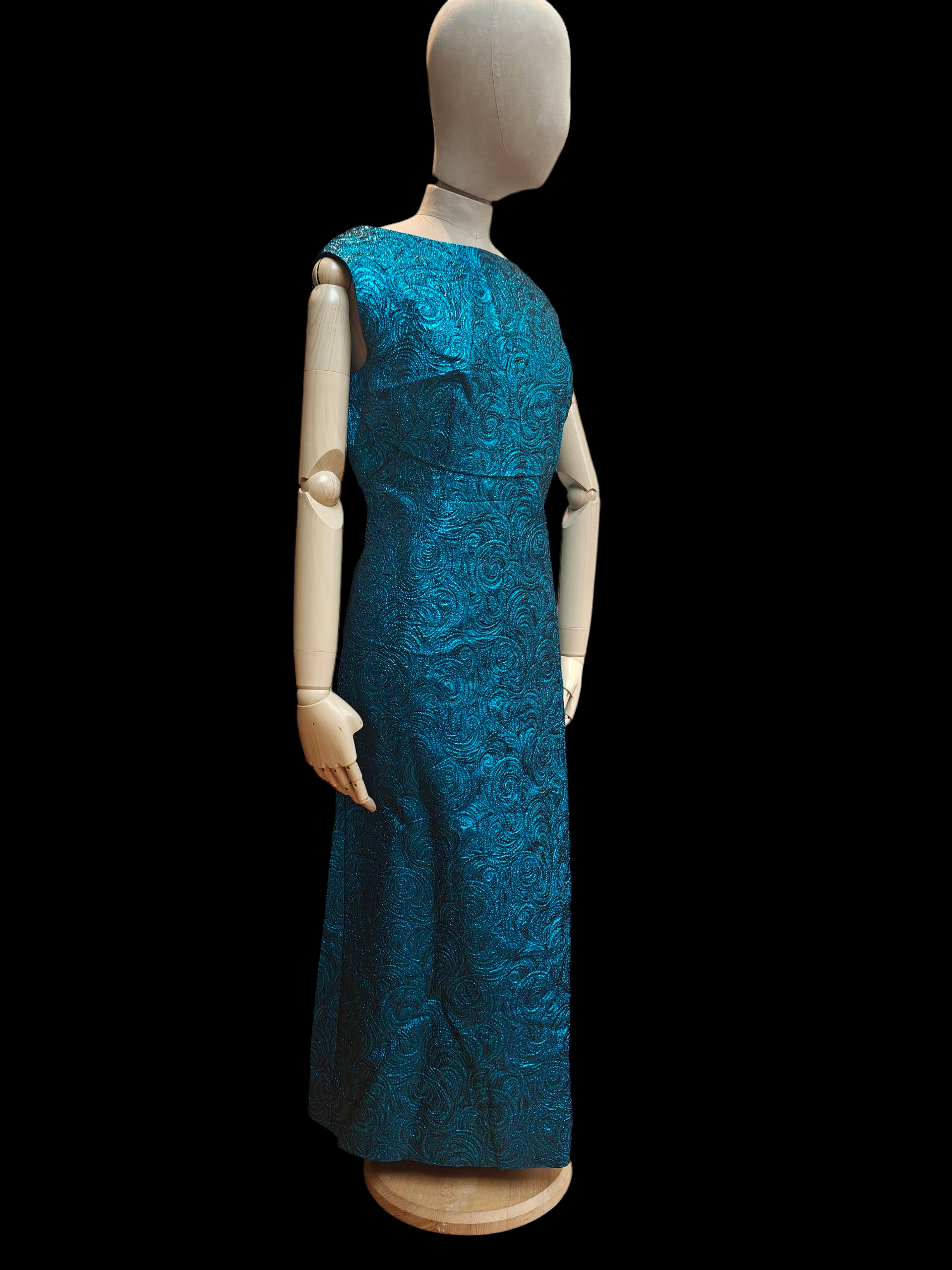 blue sparkly maxi dress from the 1950s